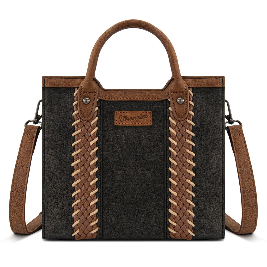 Wrangler Womens Braided Tote Bag Western Style Suede Top Handle Handbag With Detachable Crossbody Strap