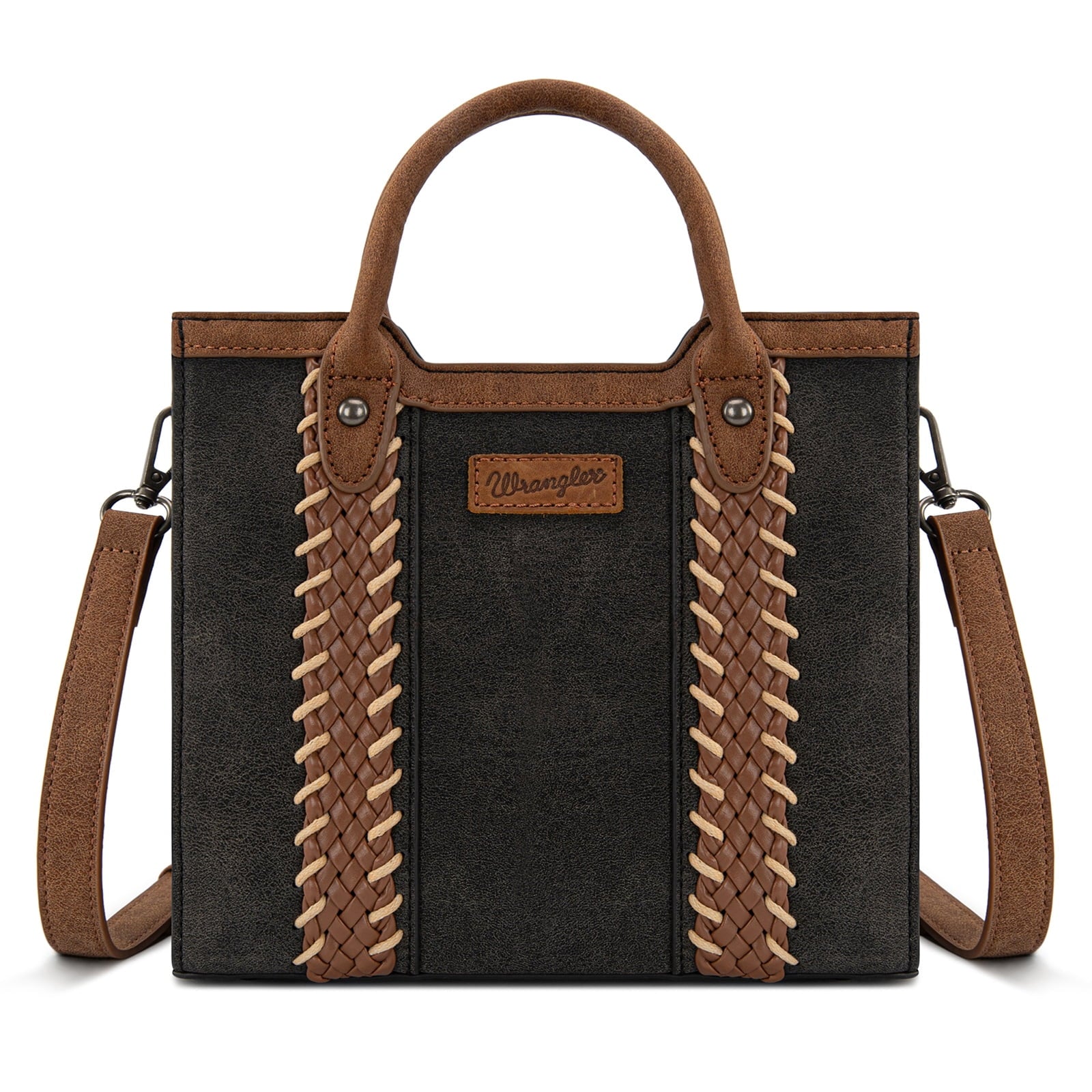 Wrangler Womens Braided Tote Bag Western Style Suede Top Handle Handbag With Detachable Crossbody Strap