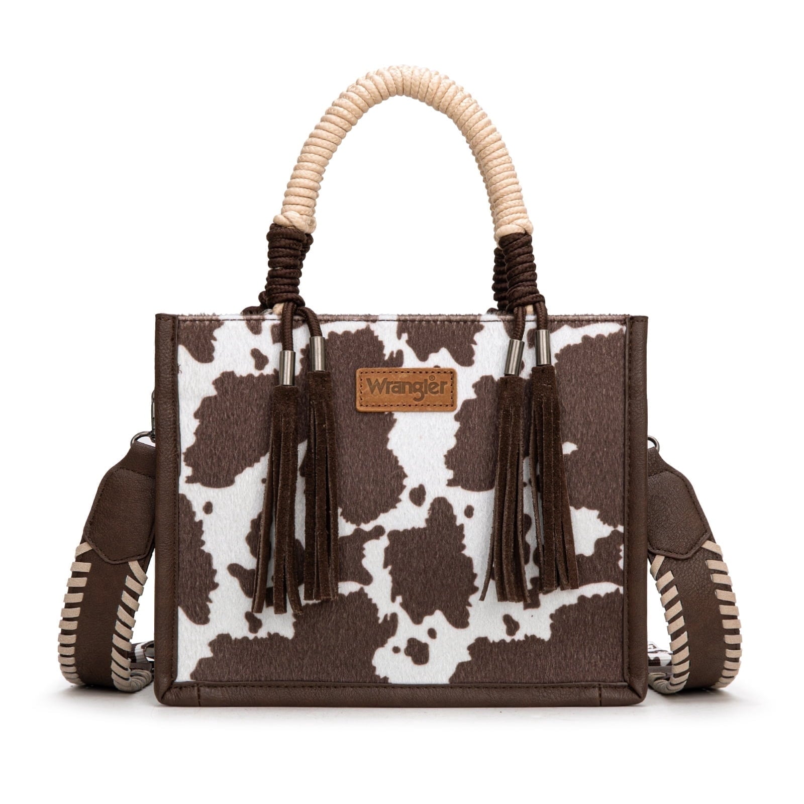 Wrangler Tote Bag Cow Print Western Satchel Bags for Women with Braided Rope Handle