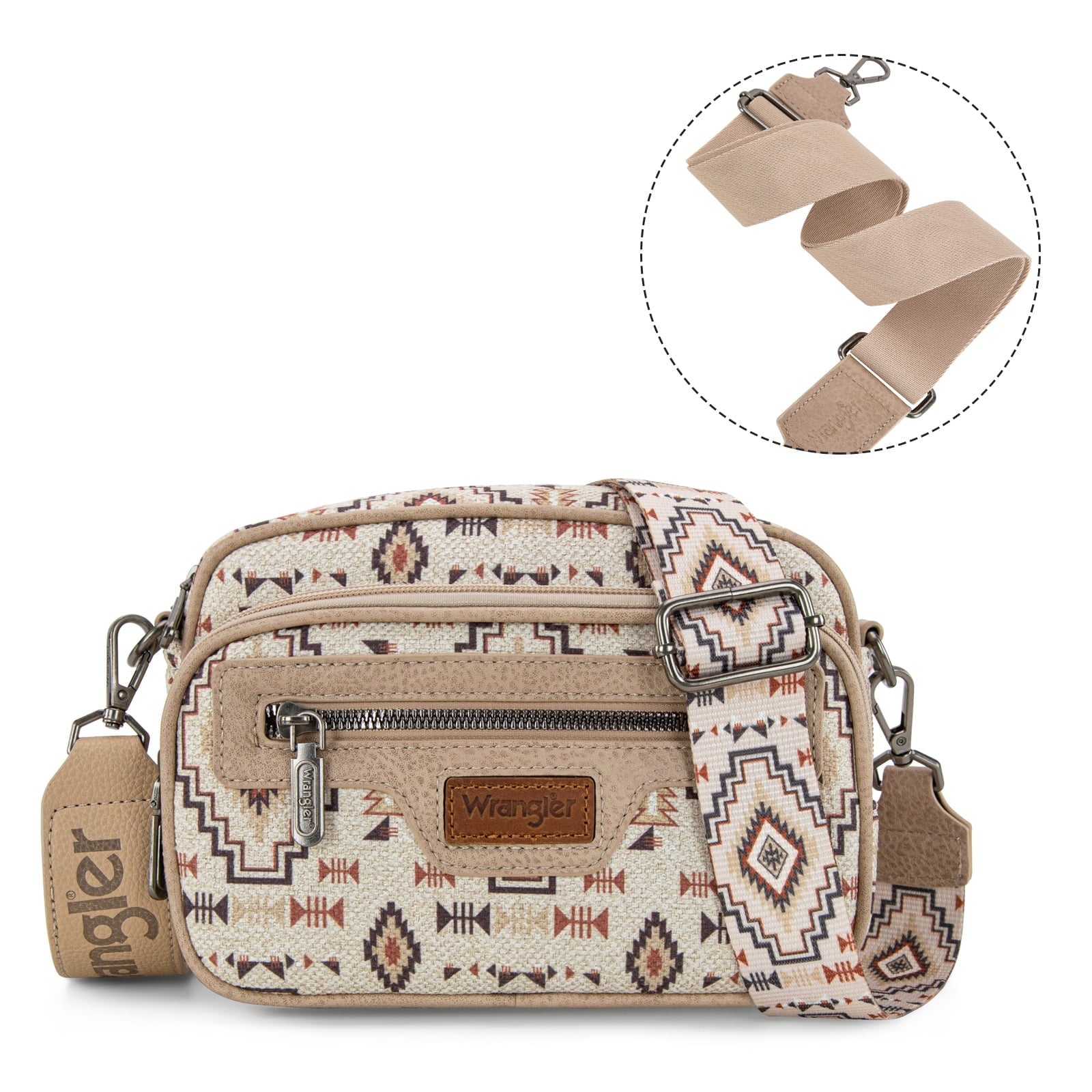 Wrangler Aztec Crossbody Bag for Women Vegan Leather Vintage Multi Pocket Crossover Bag Shoulder Pursea with Adjustable Strap