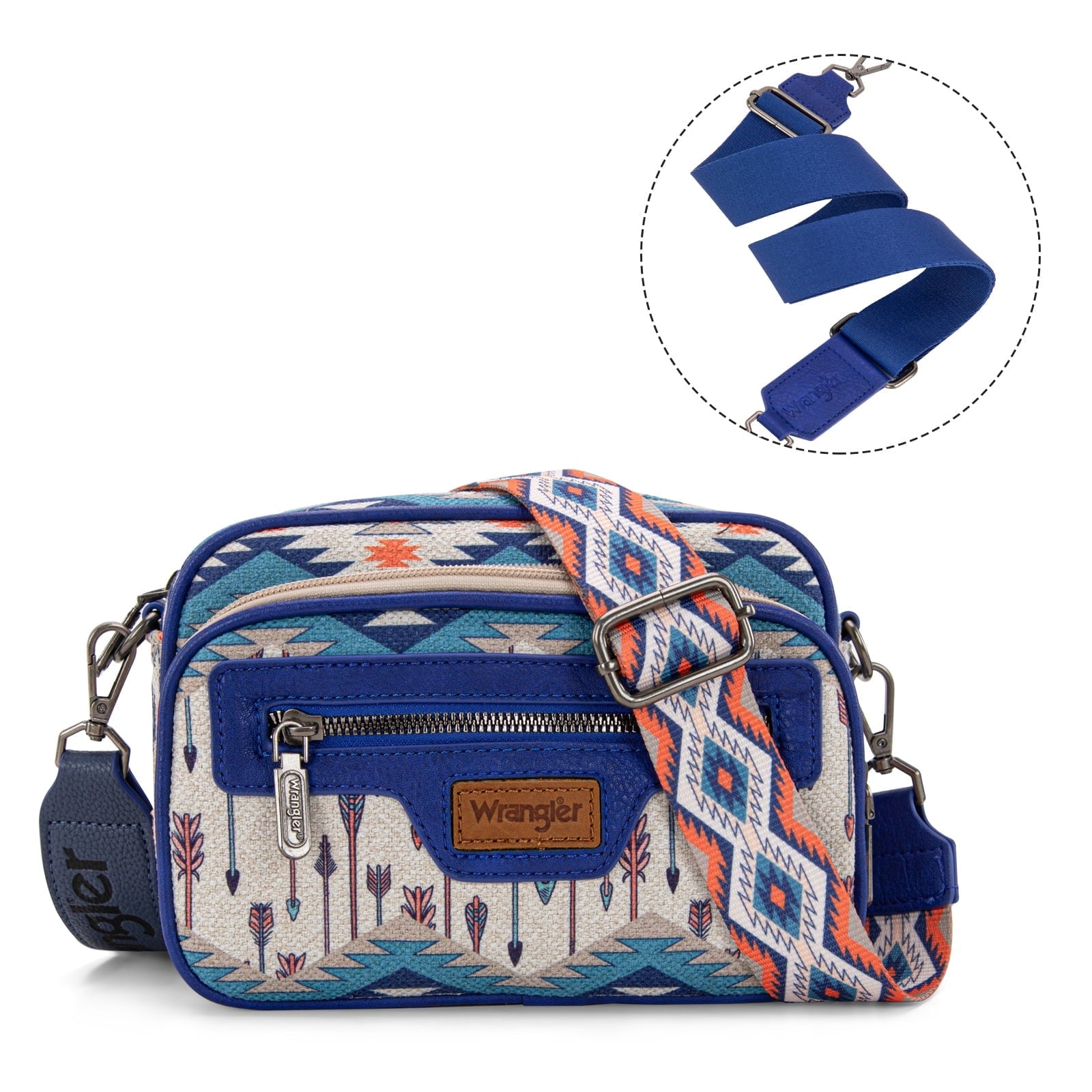 Wrangler Aztec Crossbody Bag for Women Vegan Leather Vintage Multi Pocket Crossover Bag Shoulder Pursea with Adjustable Strap