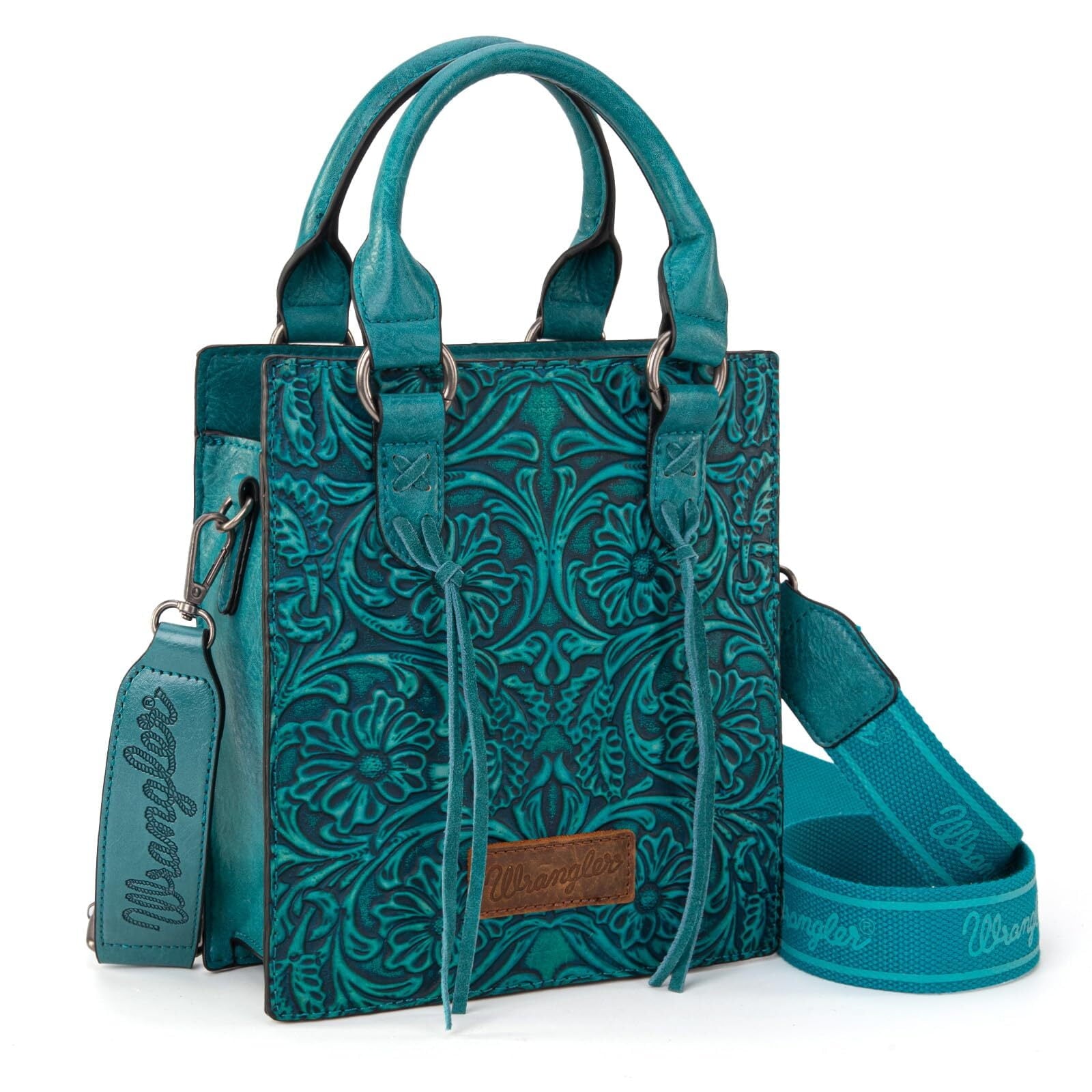 Wrangler Embossed Crossbody Bag for Women Top Handle Fringe Handbags and Western Mini Tote
