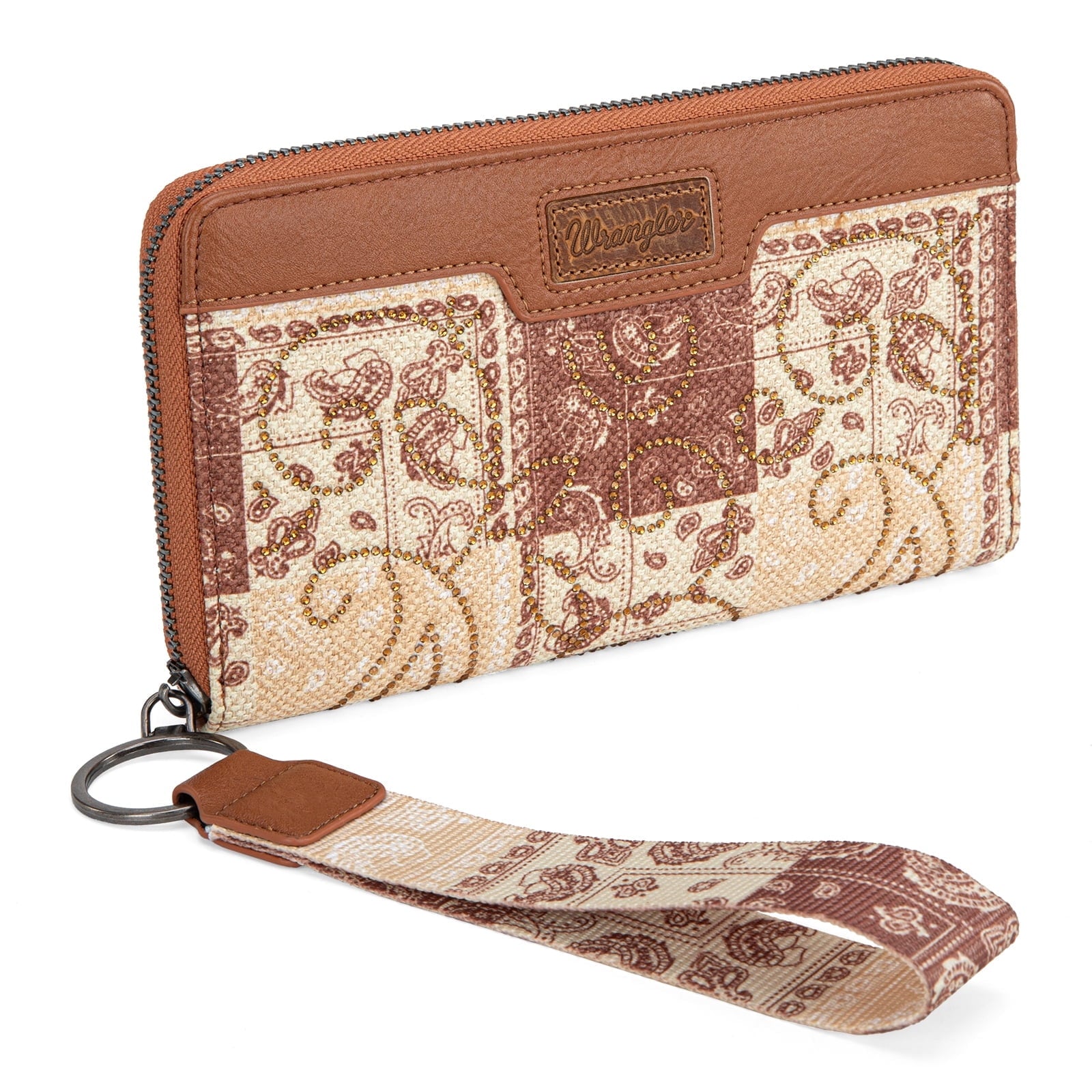 Wrangler Wristlet Wallet for Women, Vegan Leather Checkbook Wallet, RFID Paisley Designer Woman Wallet