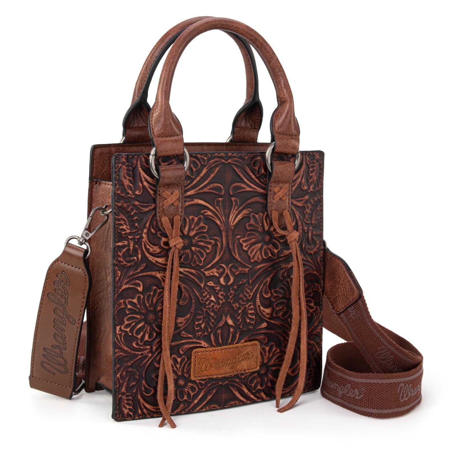 Wrangler Embossed Crossbody Bag for Women Top Handle Fringe Handbags and Western Mini Tote