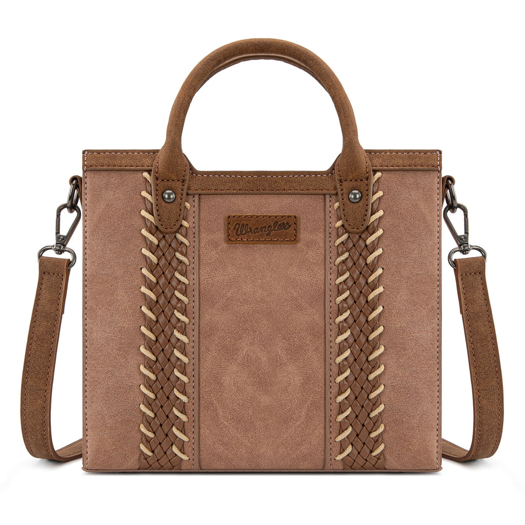 Wrangler Womens Braided Tote Bag Western Style Suede Top Handle Handbag With Detachable Crossbody Strap