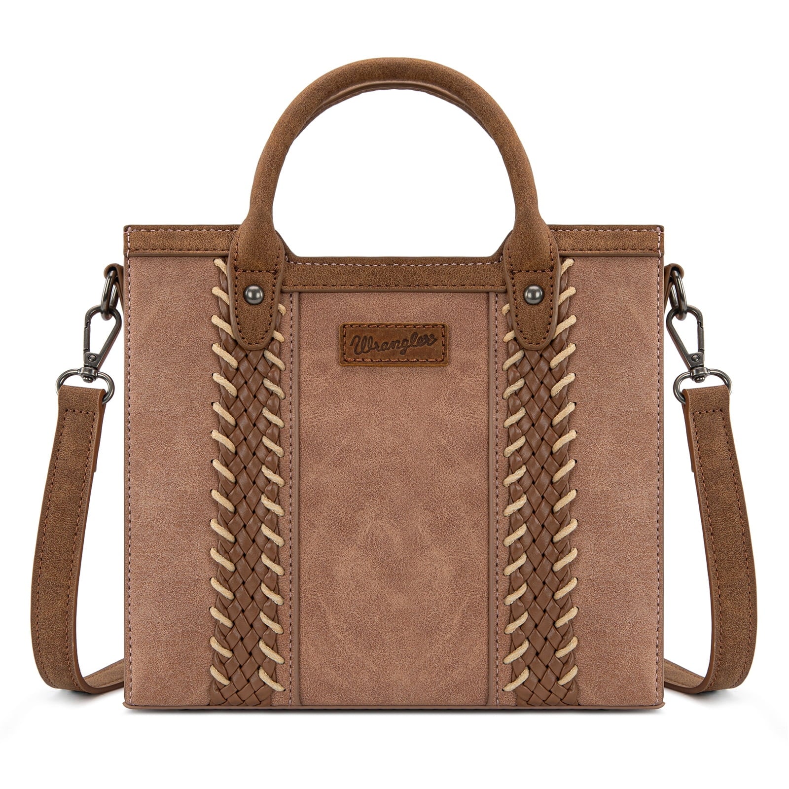 Wrangler Womens Braided Tote Bag Western Style Suede Top Handle Handbag With Detachable Crossbody Strap