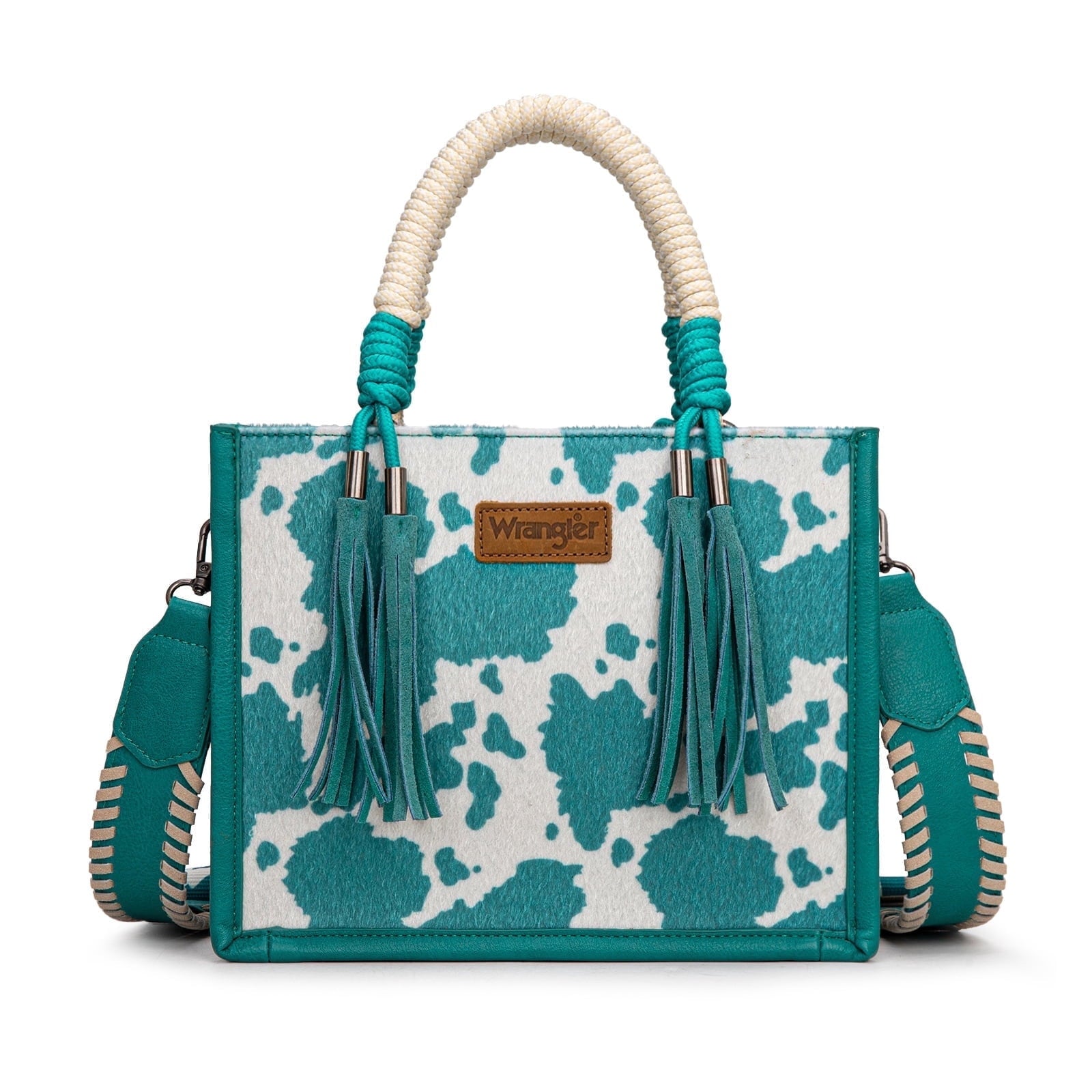 Wrangler Tote Bag Cow Print Western Satchel Bags for Women with Braided Rope Handle