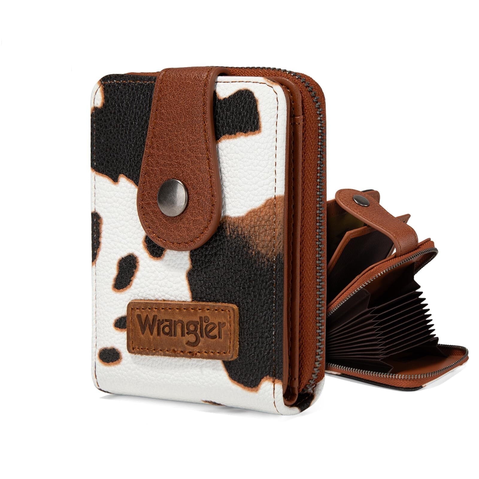 Wrangler Cow Print Wallet Women Small Credit Card Holder with Rfid Blocking Zip Credit Card Case,Compact & Easy to Carry Gifts for Women