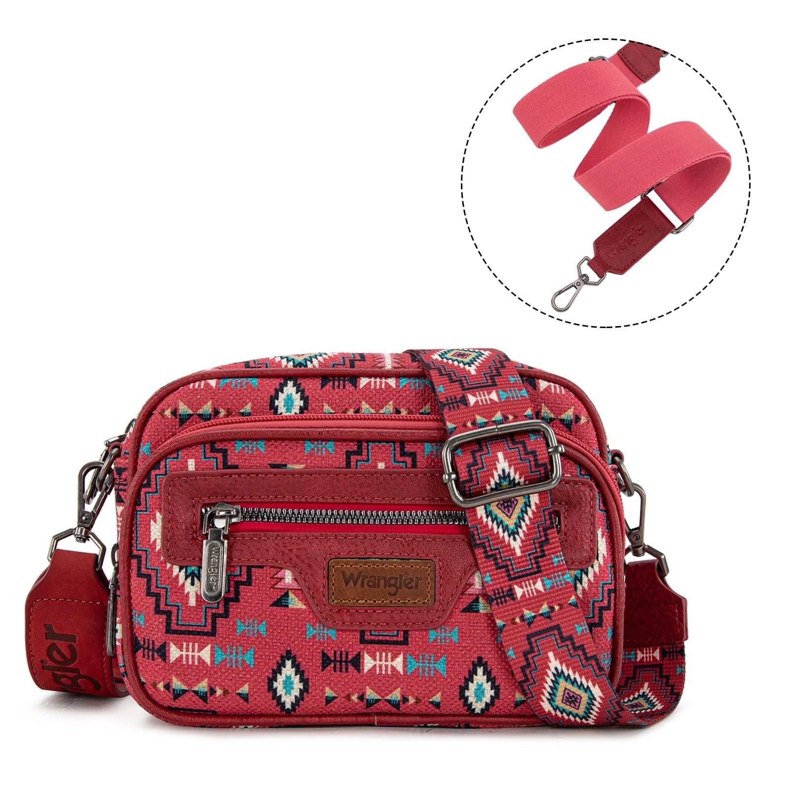 Wrangler Aztec Crossbody Bag for Women Vegan Leather Vintage Multi Pocket Crossover Bag Shoulder Pursea with Adjustable Strap