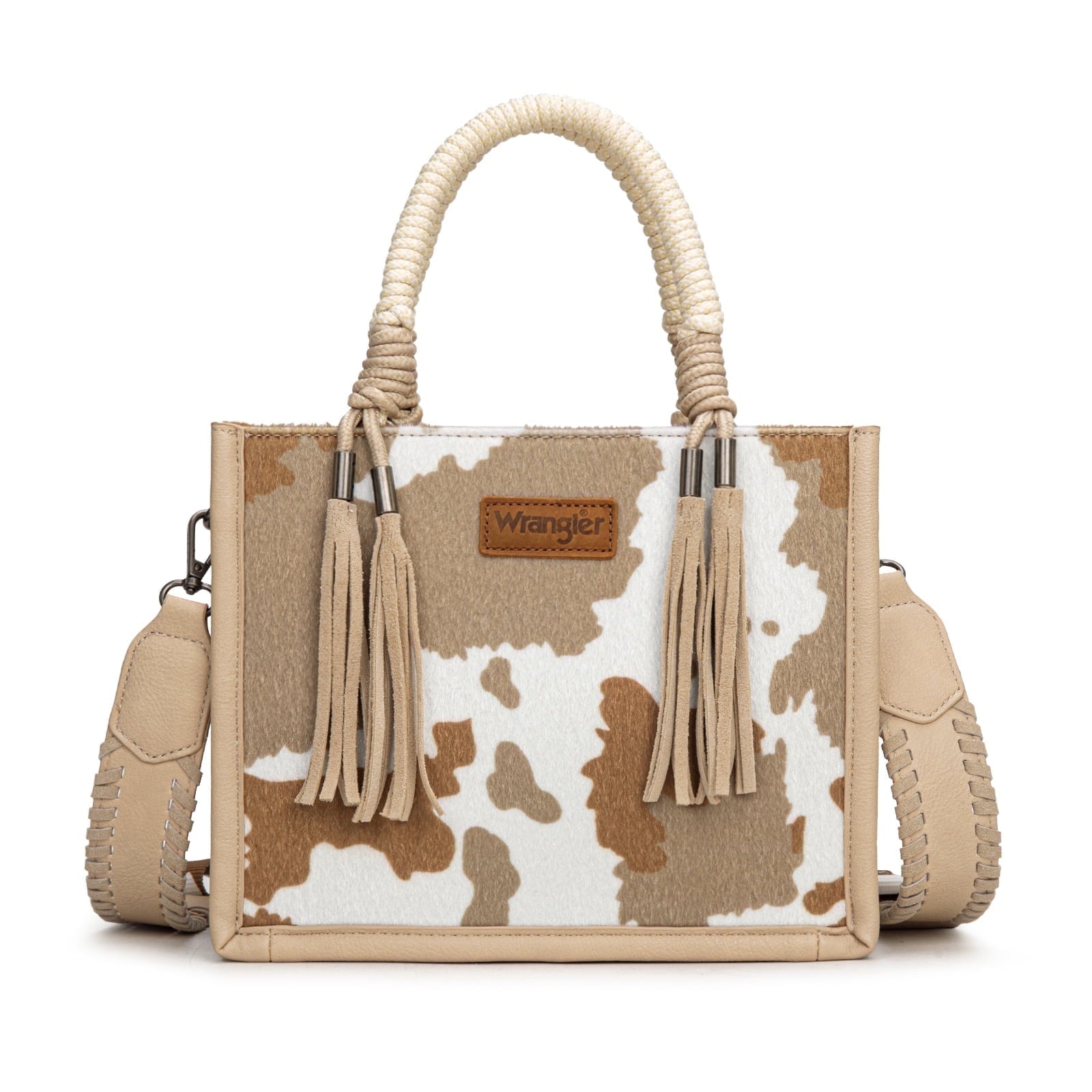 Wrangler Tote Bag Cow Print Western Satchel Bags for Women with Braided Rope Handle