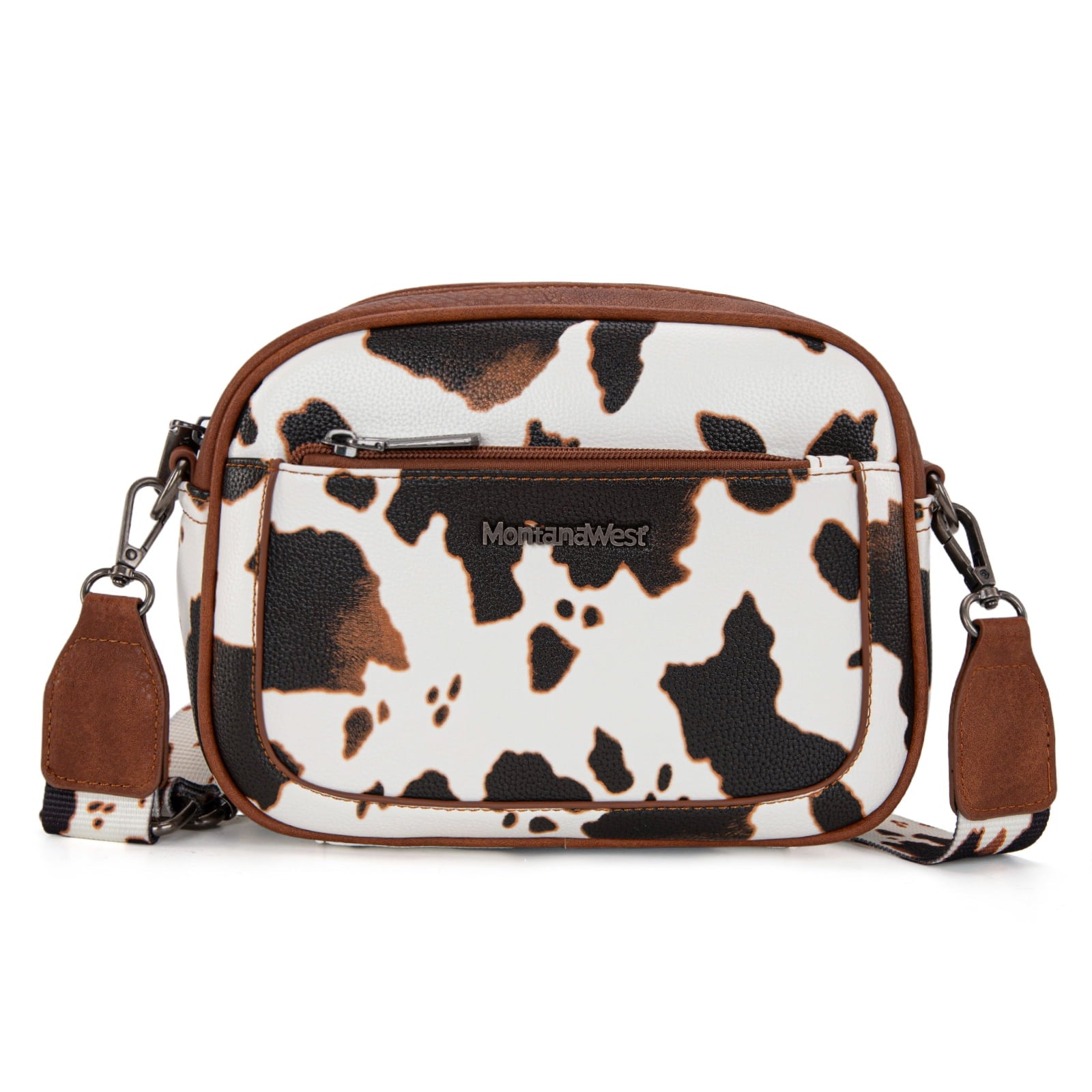 Montana West Small Crossbody Bags for Women Cow Print Purse Triple Zip Shoulder Handbags with Wide Strap