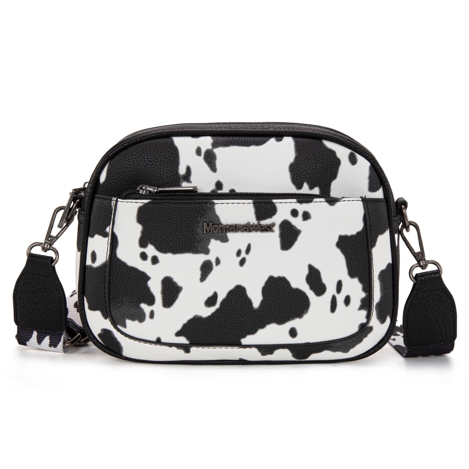 Montana West Small Crossbody Bags for Women Cow Print Purse Triple Zip Shoulder Handbags with Wide Strap