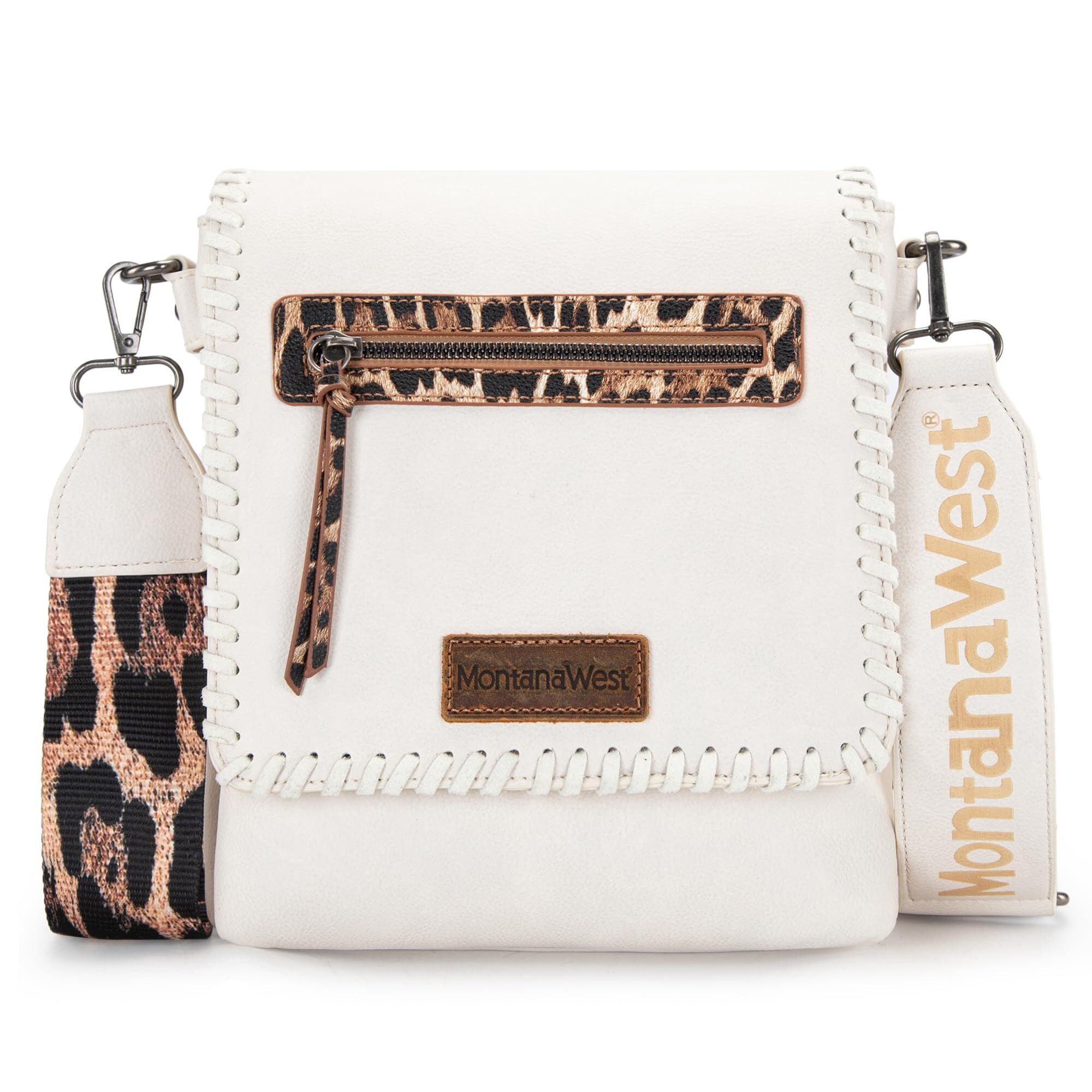 Montana West Crossbody Bags for Women with Dual Compartments Western Crossbody Purse with Leopard Print Guitar Strap
