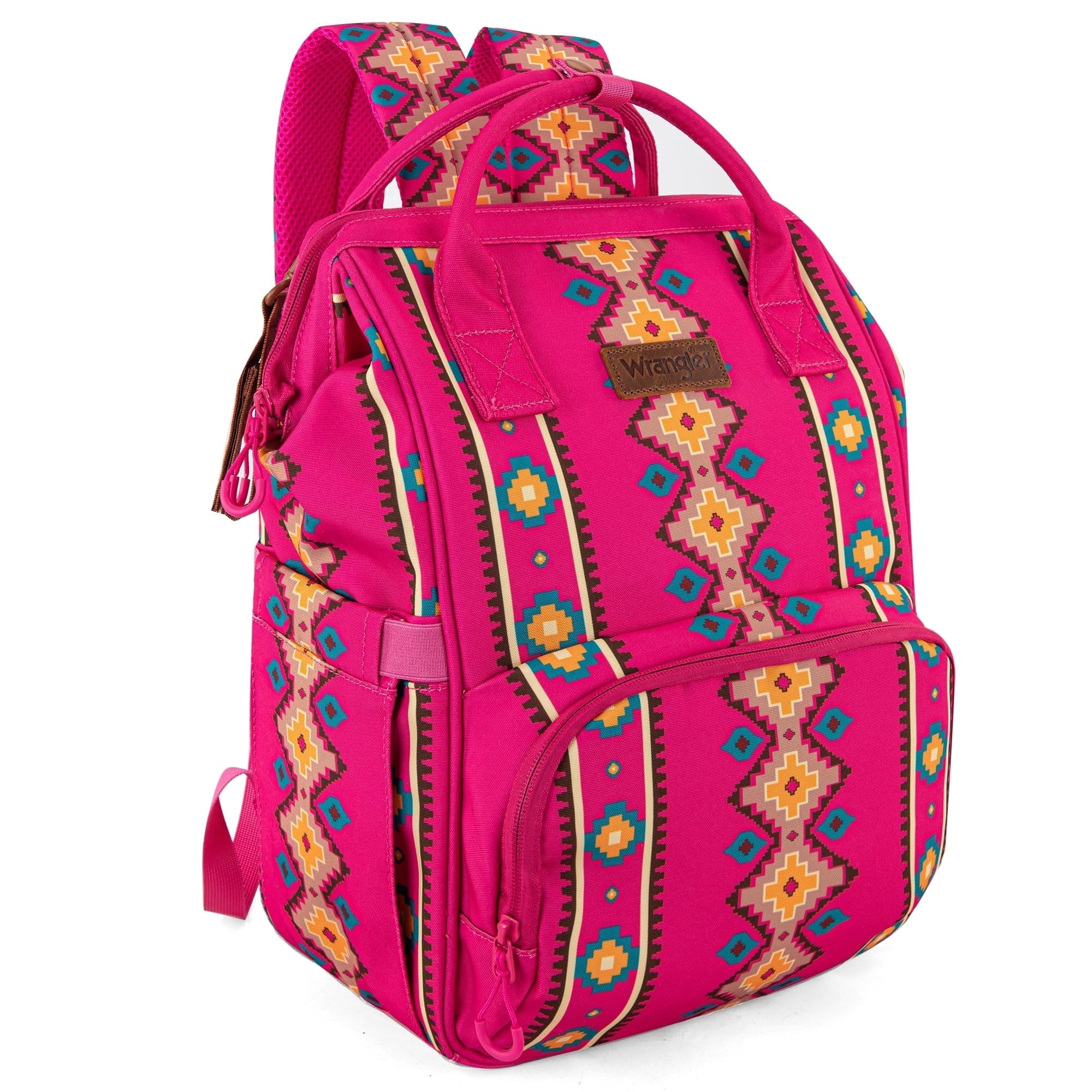 Wrangler Aztec Travel Backpack Baby Bag for Women with Stroller Strap and Side Bottle Pockets Organized Diaper Bag