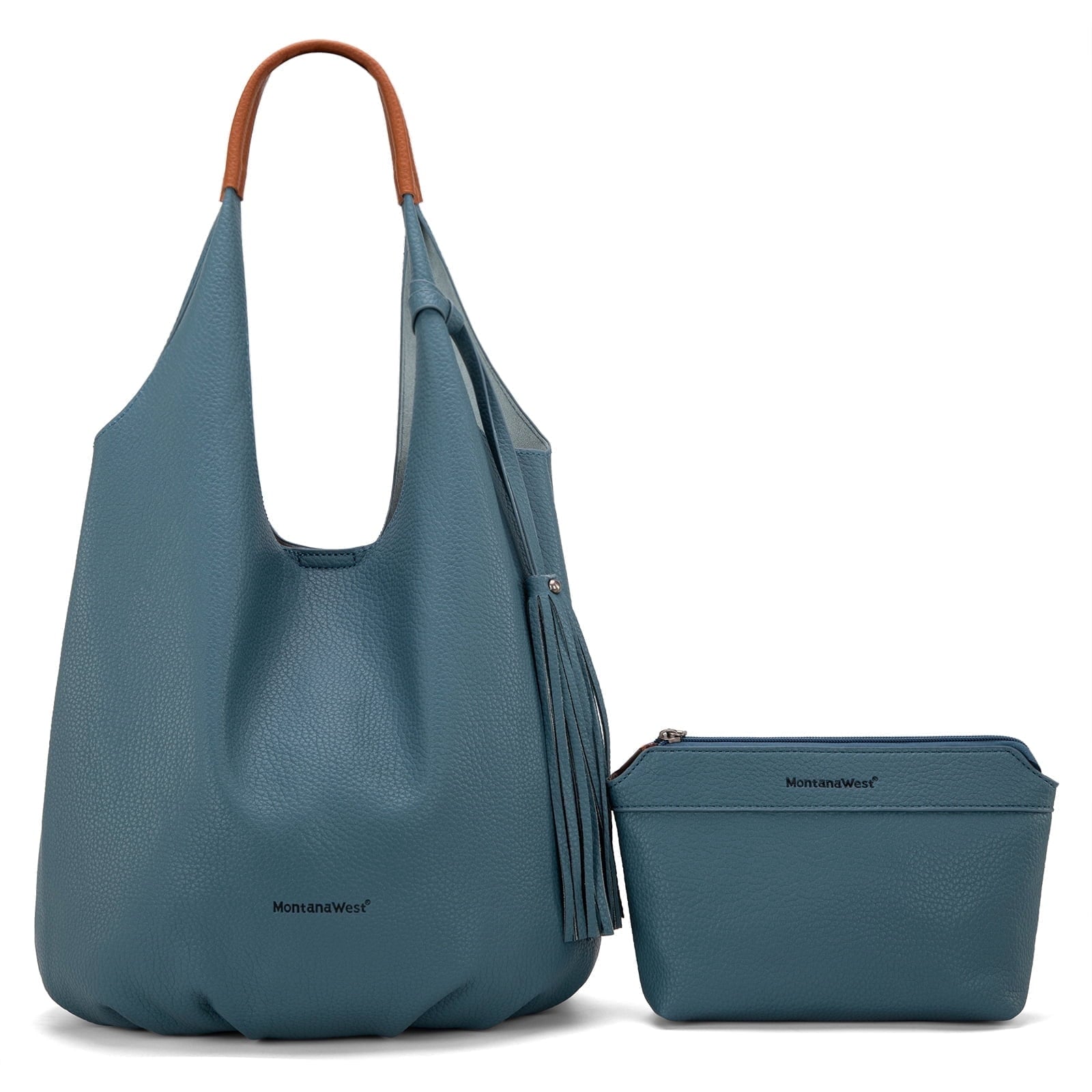 Montana West Slouchy Hobo Bags for Women 2PCS Tassels Handbags Shoulder Bag Set with Comestic Bag