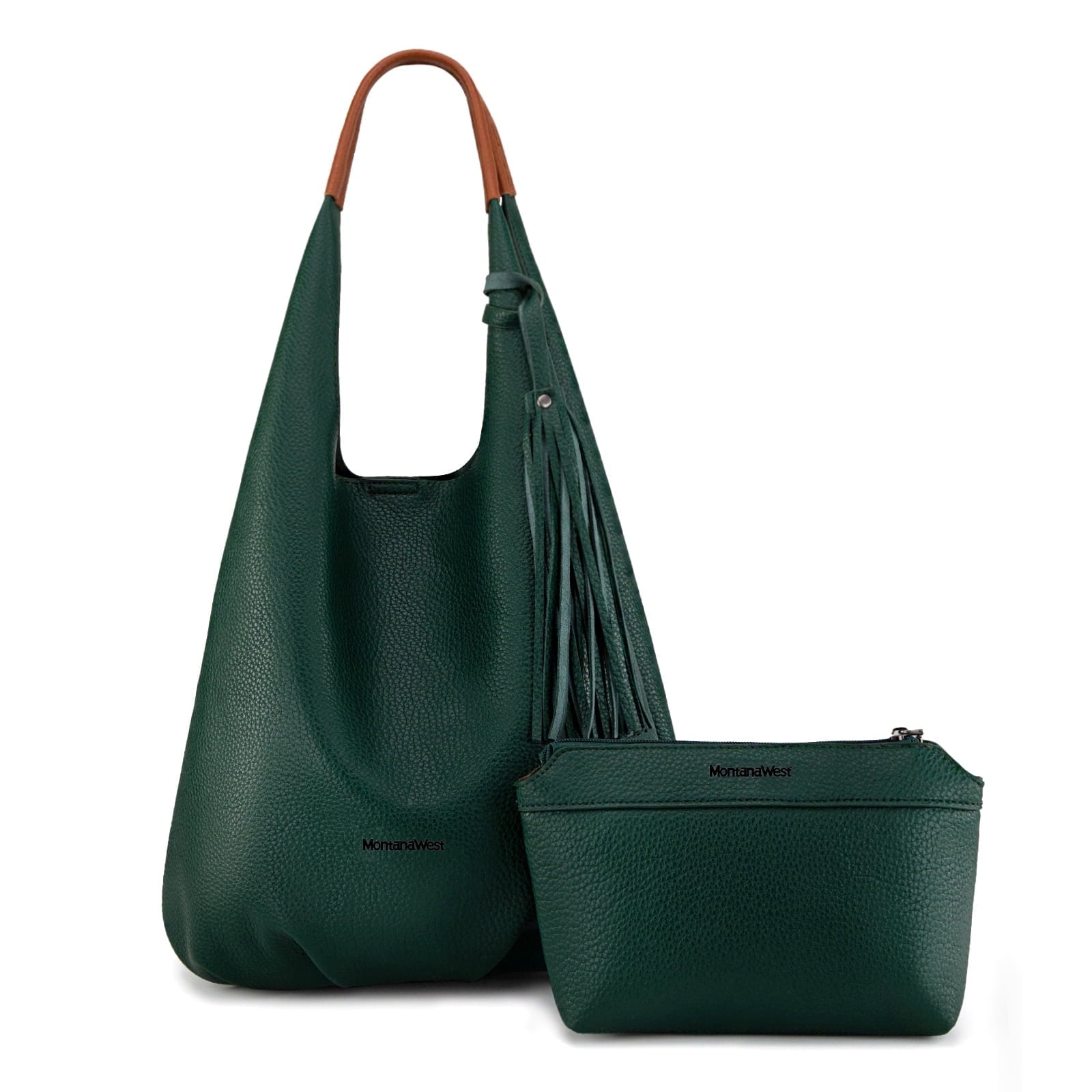 Montana West Slouchy Hobo Bags for Women 2PCS Tassels Handbags Shoulder Bag Set with Comestic Bag