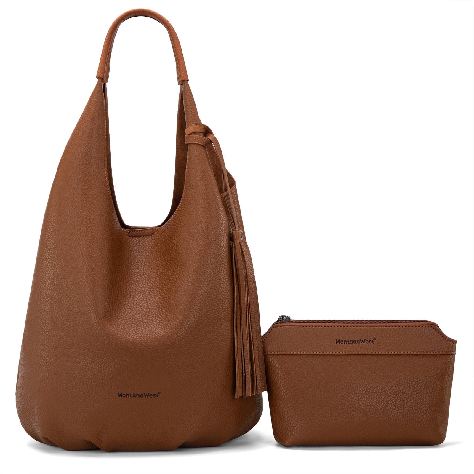 Montana West Slouchy Hobo Bags for Women 2PCS Tassels Handbags Shoulder Bag Set with Comestic Bag