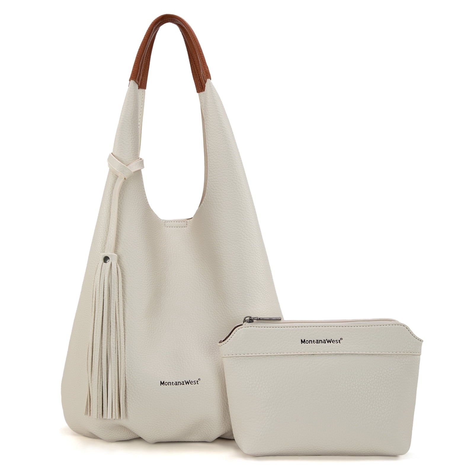 Montana West Slouchy Hobo Bags for Women 2PCS Tassels Handbags Shoulder Bag Set with Comestic Bag
