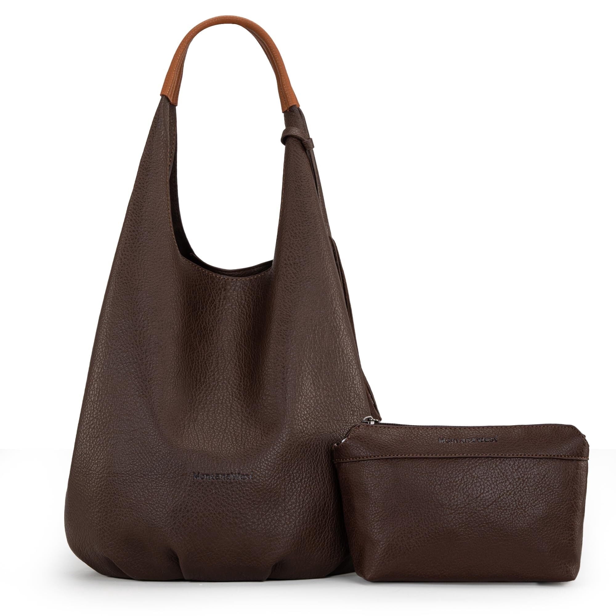 Montana West Slouchy Hobo Bags for Women 2PCS Tassels Handbags Shoulder Bag Set with Comestic Bag