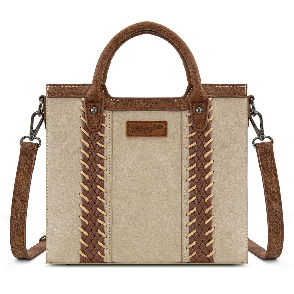 Wrangler Womens Braided Tote Bag Western Style Suede Top Handle Handbag With Detachable Crossbody Strap
