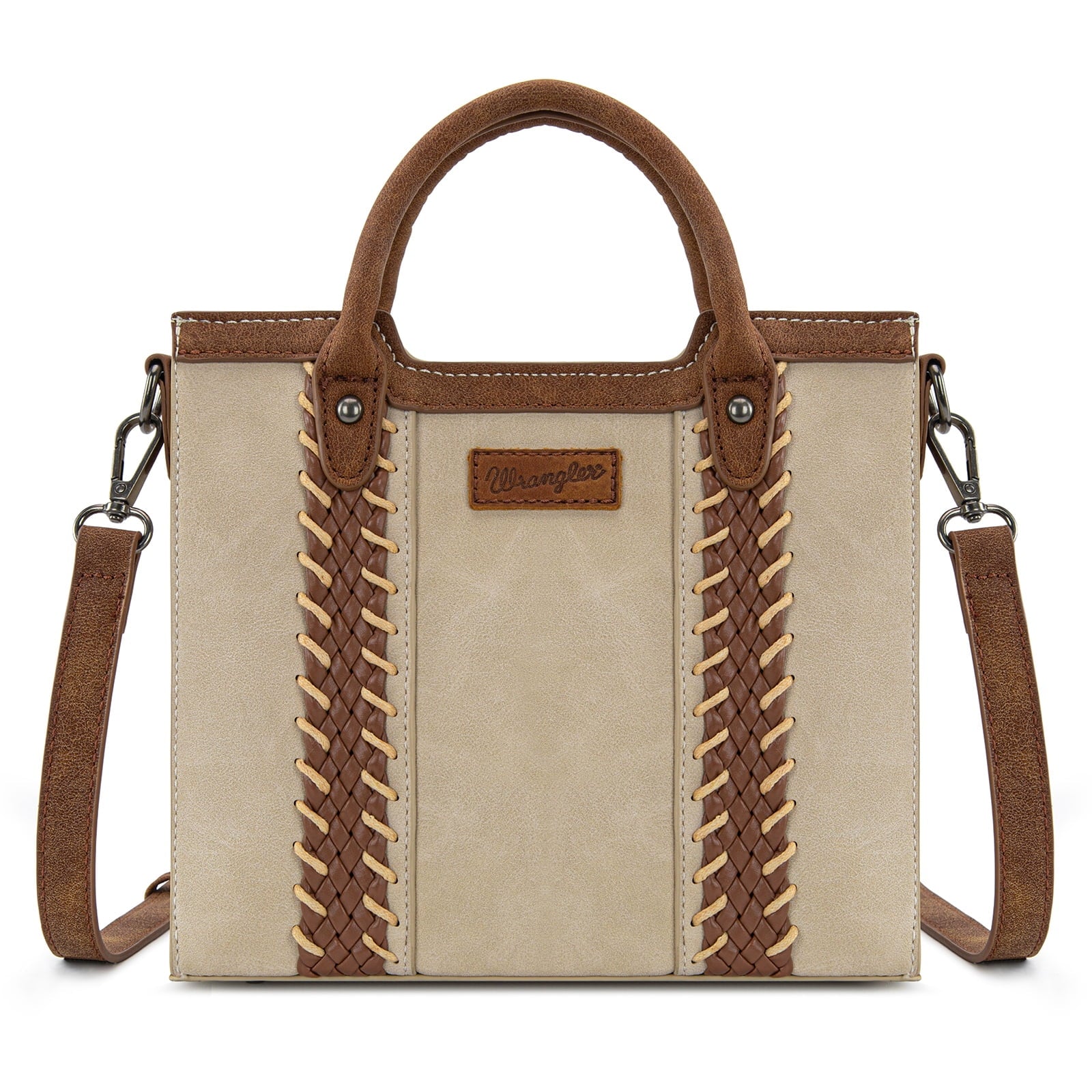 Wrangler Womens Braided Tote Bag Western Style Suede Top Handle Handbag With Detachable Crossbody Strap