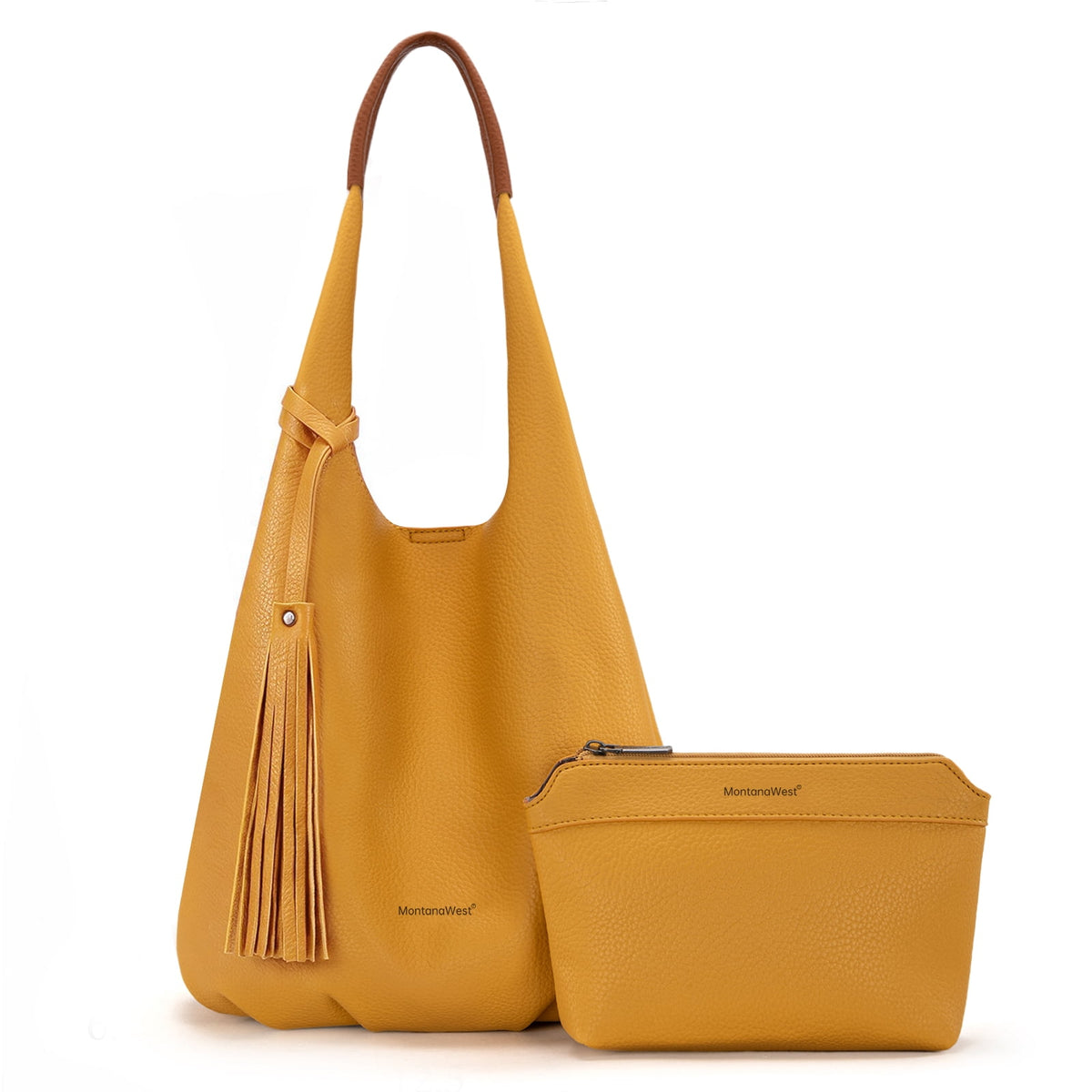 Montana West Slouchy Hobo Bags for Women 2PCS Tassels Handbags Shoulder Bag Set with Comestic Bag