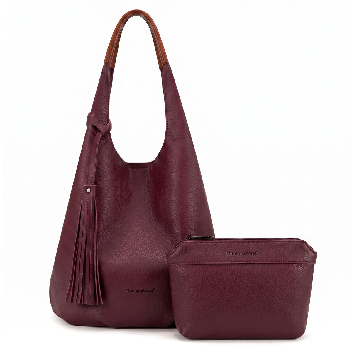 Montana West Slouchy Hobo Bags for Women 2PCS Tassels Handbags Shoulder Bag Set with Comestic Bag
