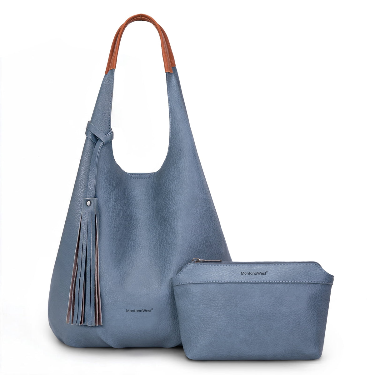 Montana West Slouchy Hobo Bags for Women 2PCS Tassels Handbags Shoulder Bag Set with Comestic Bag