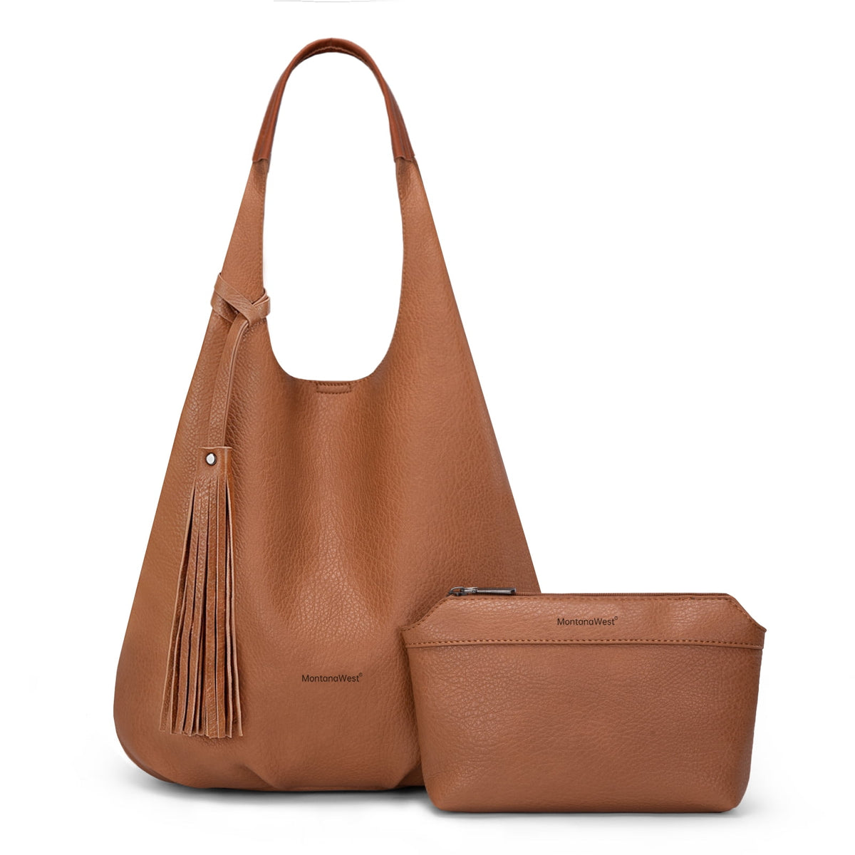 Montana West Slouchy Hobo Bags for Women 2PCS Tassels Handbags Shoulder Bag Set with Comestic Bag