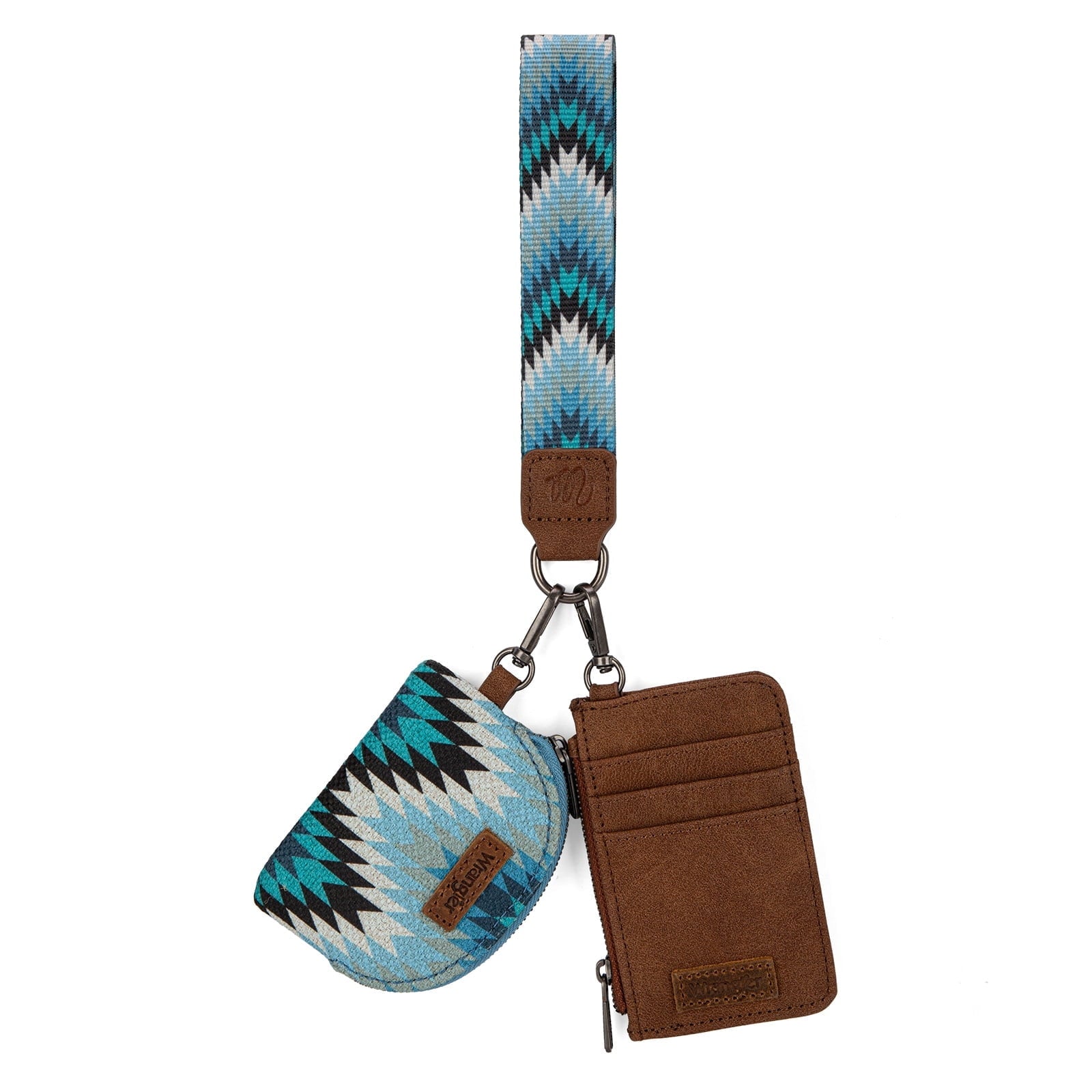 Wrangler Aztec Keychain Wristlet Wallets for Women Western Dual Pouch Wristlet Credit Card Holder Wallet with Zipper Pocket