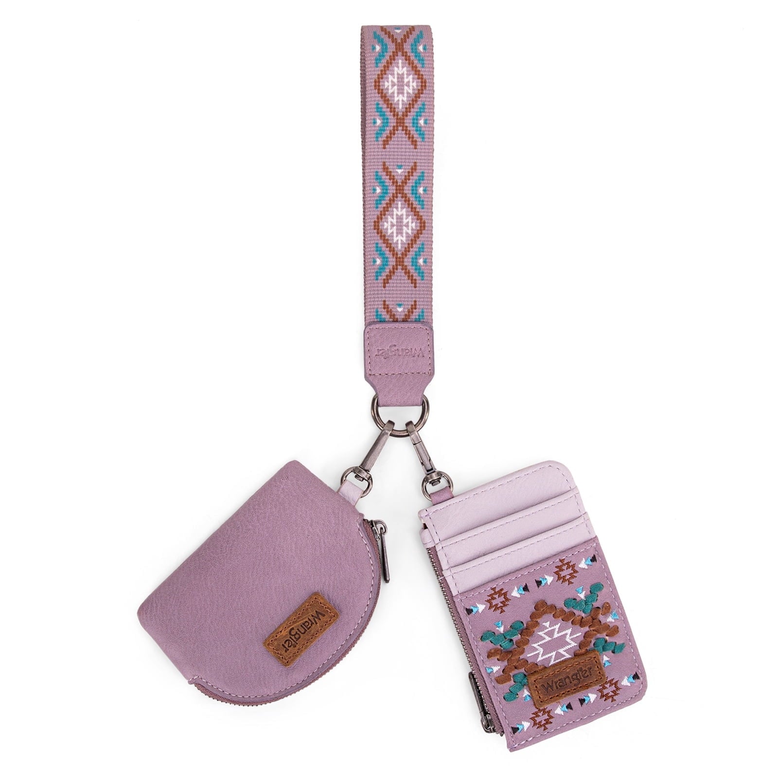 Wrangler Aztec Keychain Wristlet Wallets for Women Western Dual Pouch Wristlet Credit Card Holder Wallet with Zipper Pocket