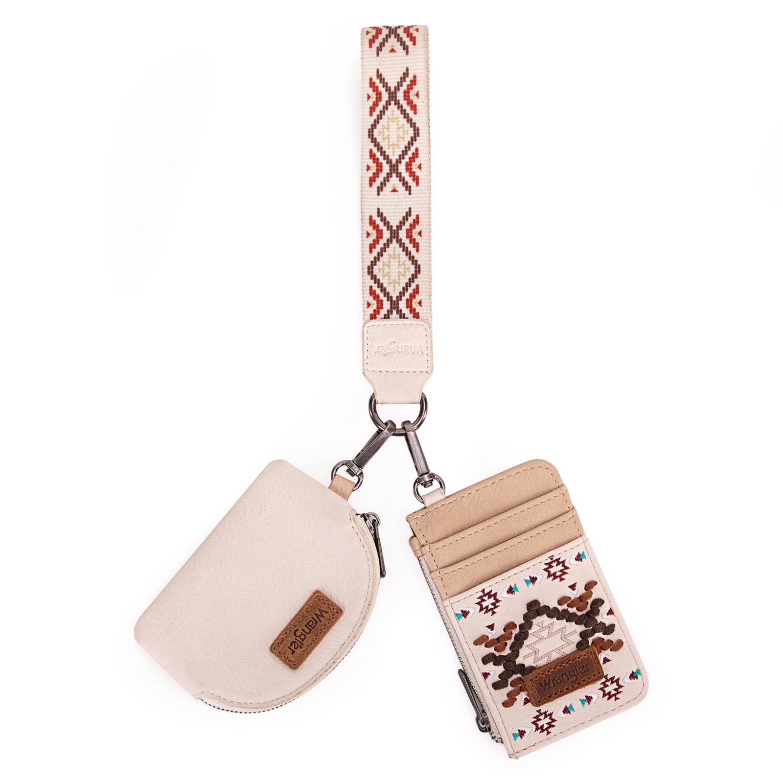 Wrangler Aztec Keychain Wristlet Wallets for Women Western Dual Pouch Wristlet Credit Card Holder Wallet with Zipper Pocket