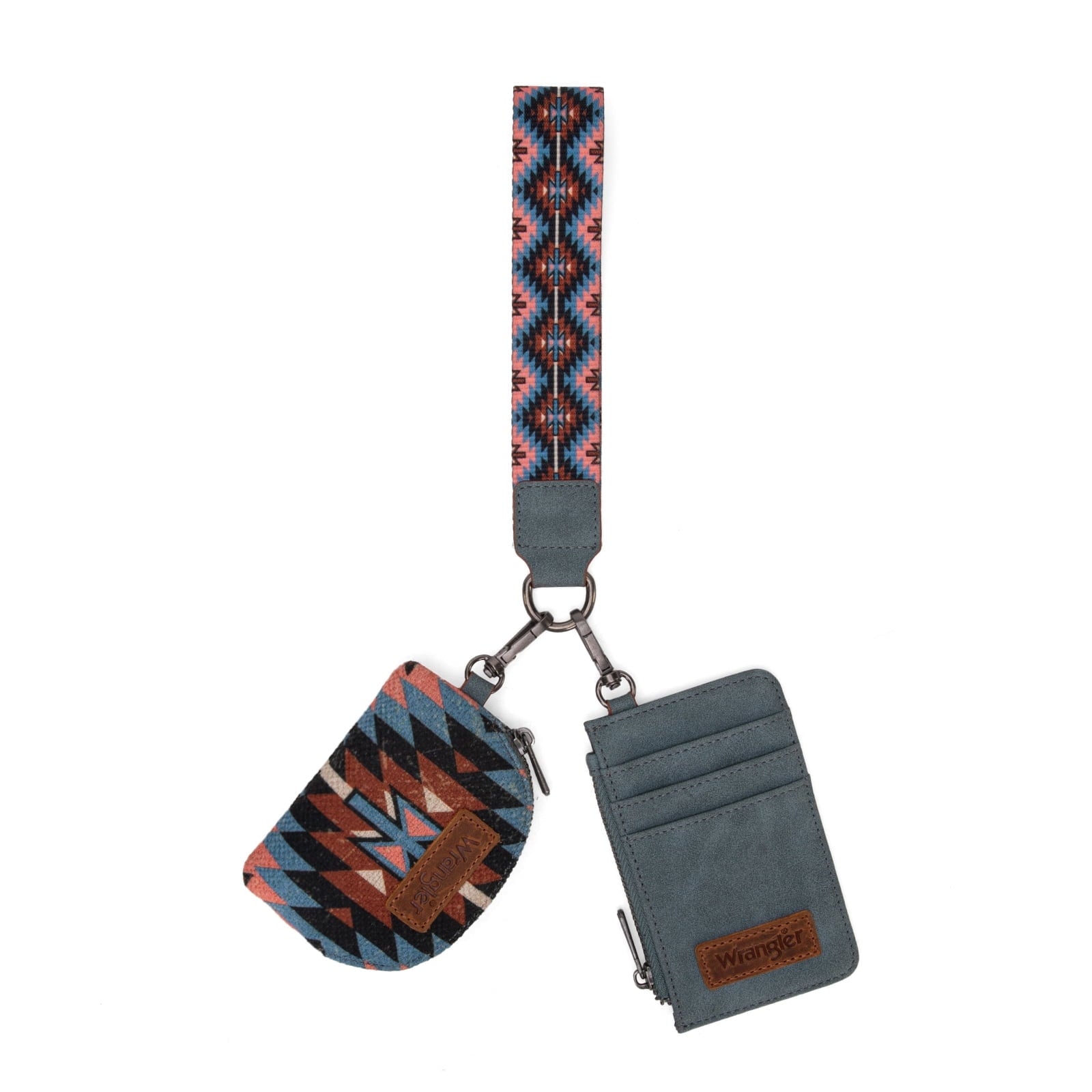 Wrangler Aztec Keychain Wristlet Wallets for Women Western Dual Pouch Wristlet Credit Card Holder Wallet with Zipper Pocket