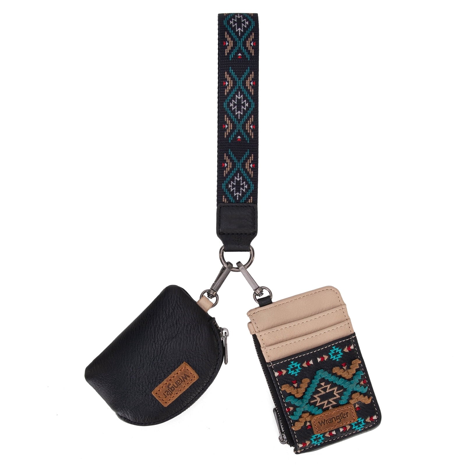 Wrangler Aztec Keychain Wristlet Wallets for Women Western Dual Pouch Wristlet Credit Card Holder Wallet with Zipper Pocket