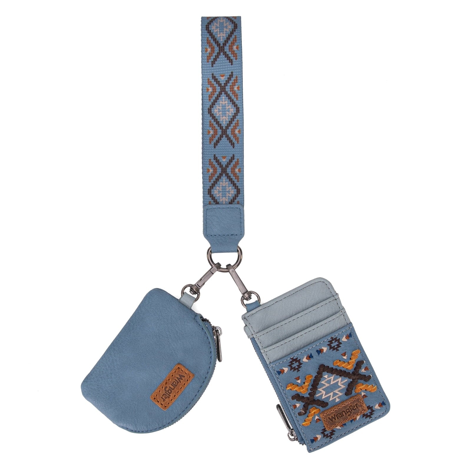 Wrangler Aztec Keychain Wristlet Wallets for Women Western Dual Pouch Wristlet Credit Card Holder Wallet with Zipper Pocket