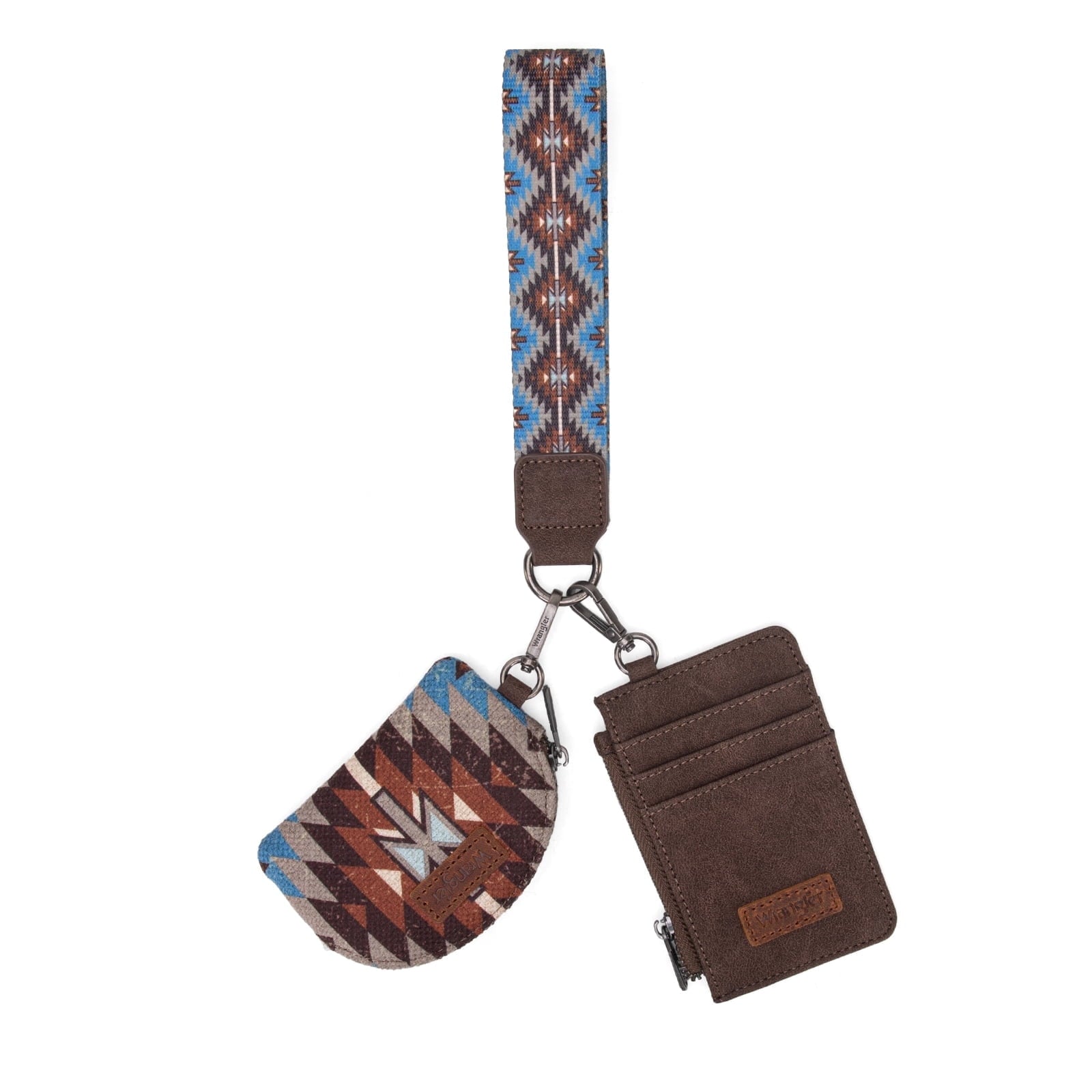 Wrangler Aztec Keychain Wristlet Wallets for Women Western Dual Pouch Wristlet Credit Card Holder Wallet with Zipper Pocket