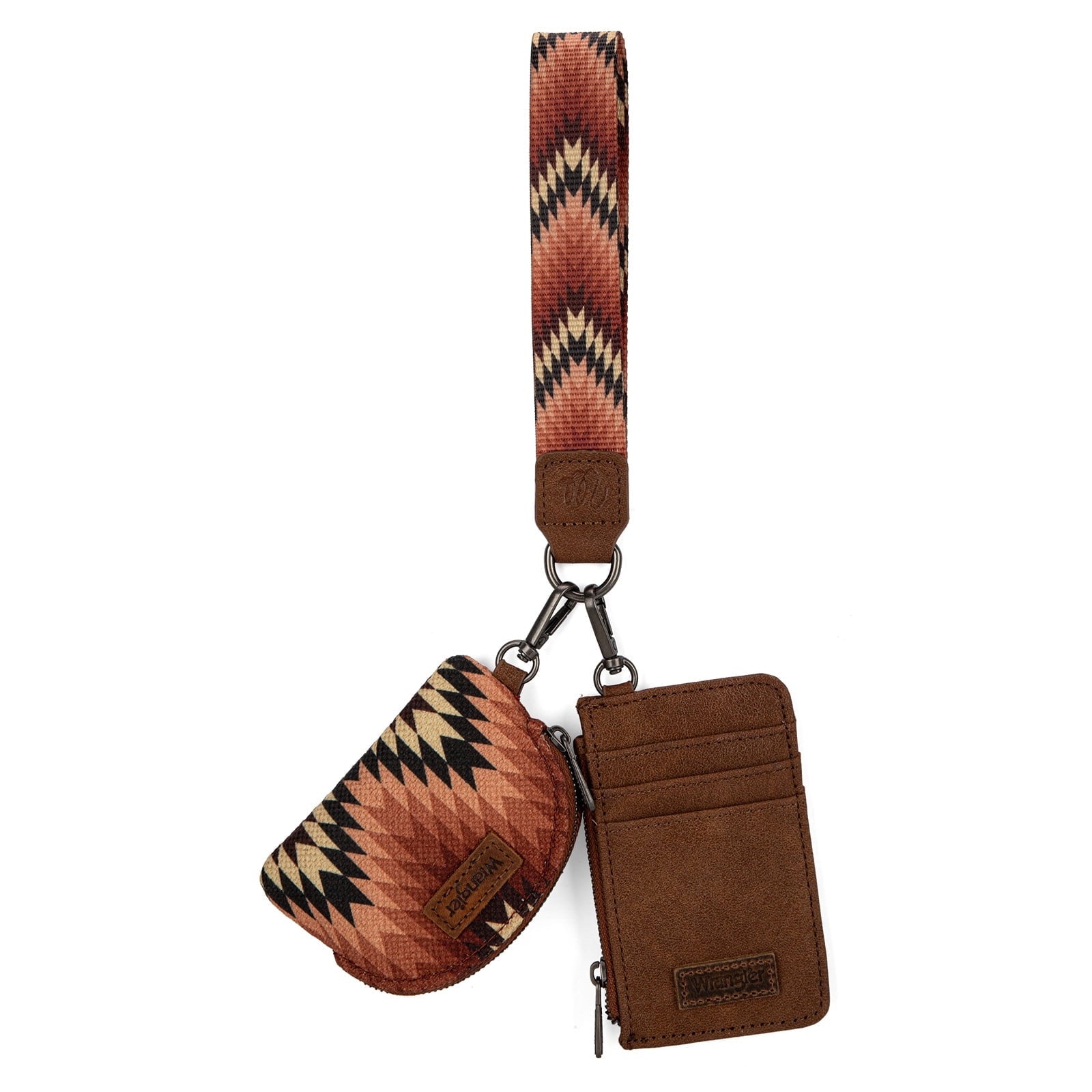 Wrangler Aztec Keychain Wristlet Wallets for Women Western Dual Pouch Wristlet Credit Card Holder Wallet with Zipper Pocket