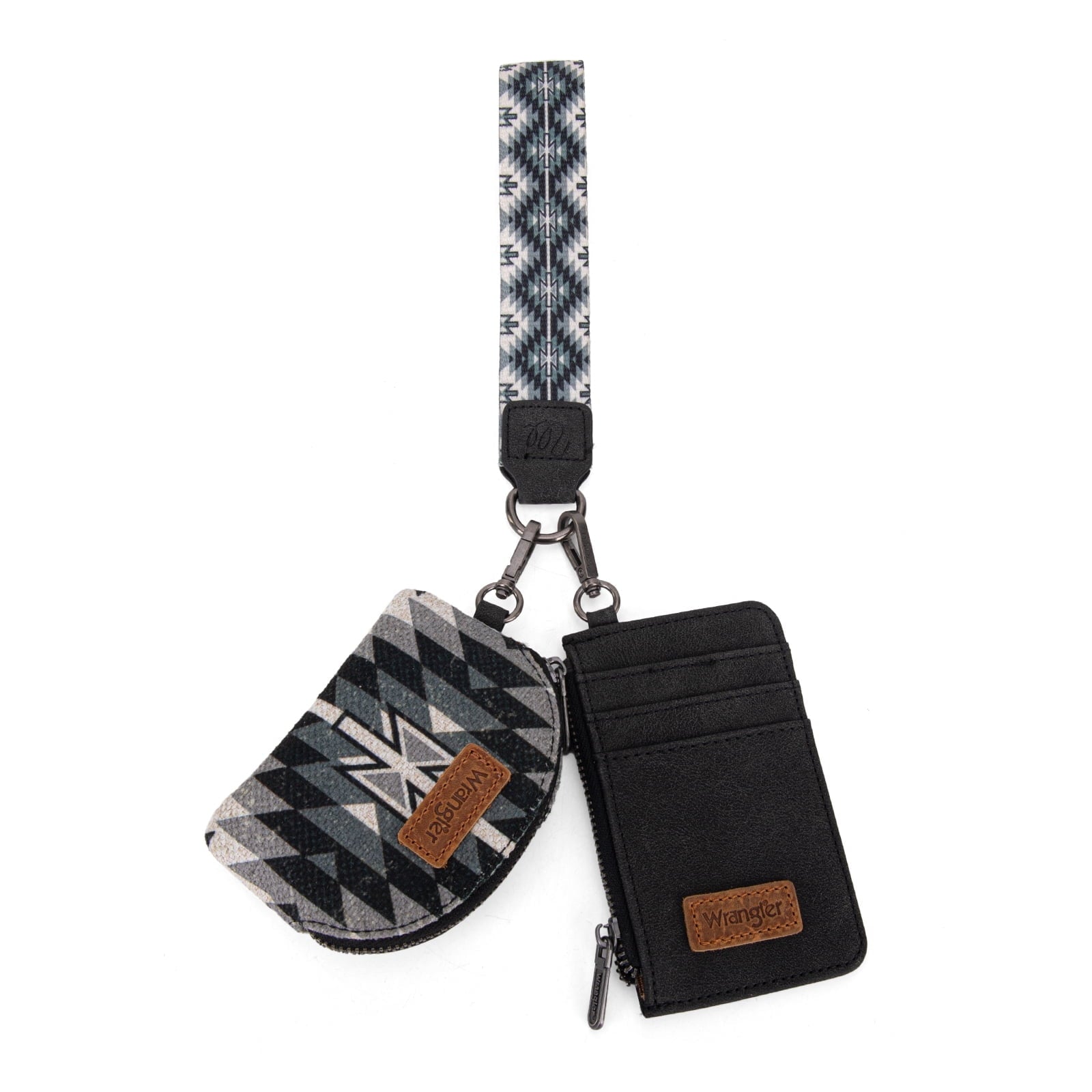 Wrangler Aztec Keychain Wristlet Wallets for Women Western Dual Pouch Wristlet Credit Card Holder Wallet with Zipper Pocket