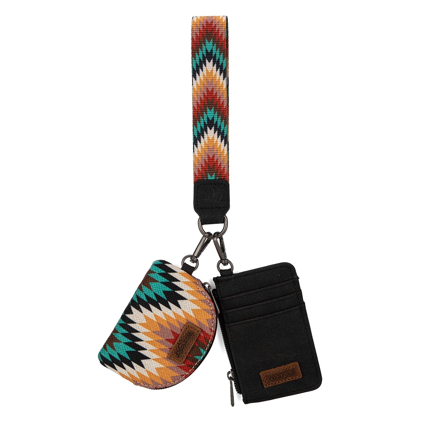 Wrangler Aztec Keychain Wristlet Wallets for Women Western Dual Pouch Wristlet Credit Card Holder Wallet with Zipper Pocket