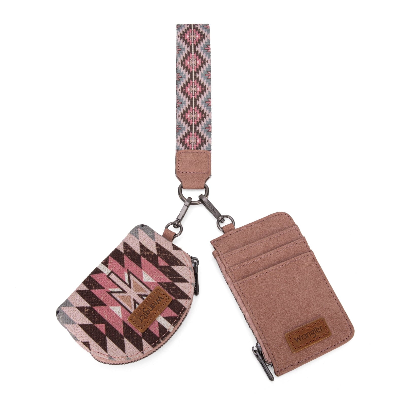 Wrangler Aztec Keychain Wristlet Wallets for Women Western Dual Pouch Wristlet Credit Card Holder Wallet with Zipper Pocket