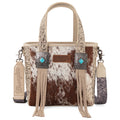 Wrangler Cowhide Tote Bag for Women Western Tooling Handbag Leather Fringing with Turquoise Stone Concho