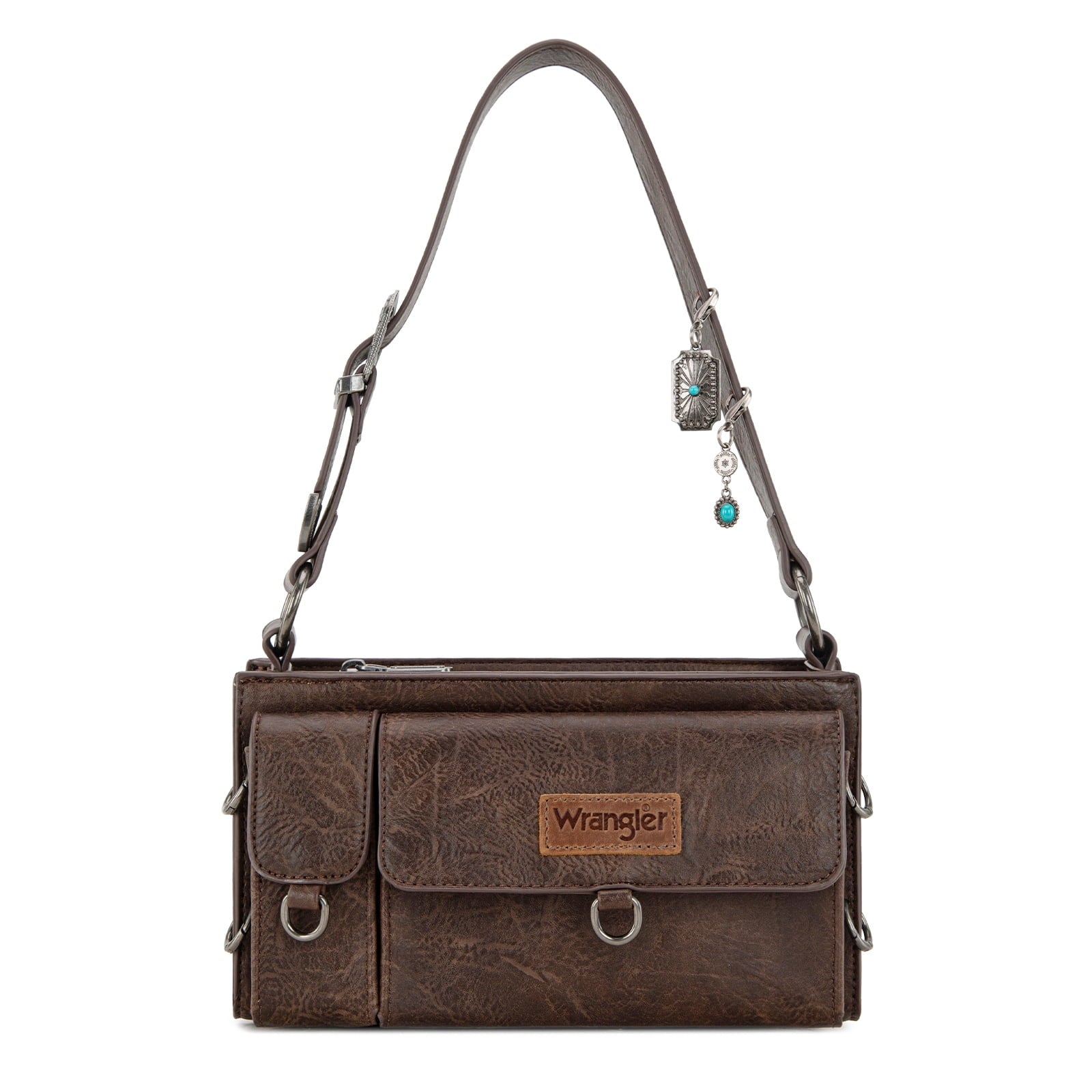 Wrangler Y2K Purse Small Shoulder Bag for Women Stylish Western Design with Detachable Charms Multiple Pockets