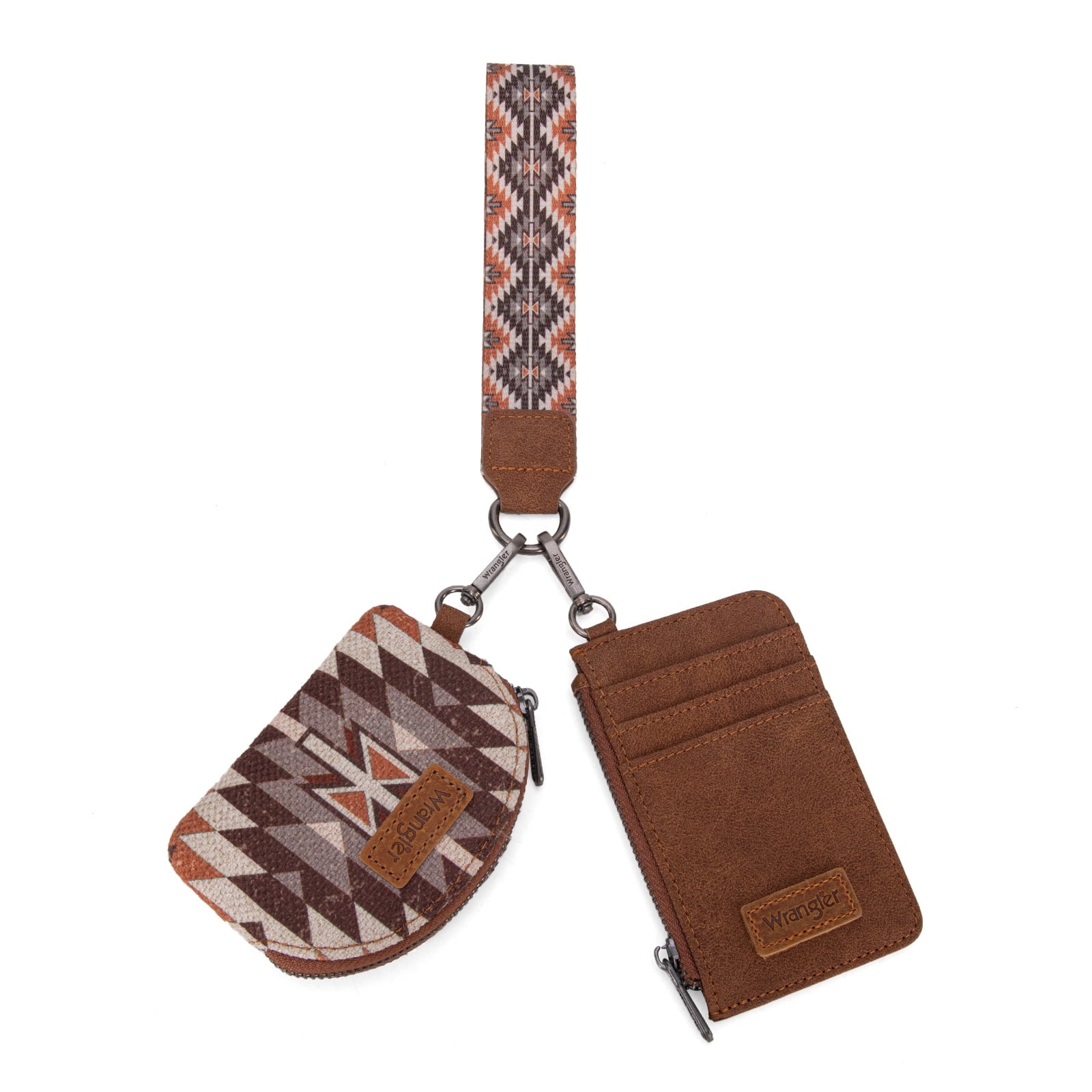 Wrangler Aztec Keychain Wristlet Wallets for Women Western Dual Pouch Wristlet Credit Card Holder Wallet with Zipper Pocket
