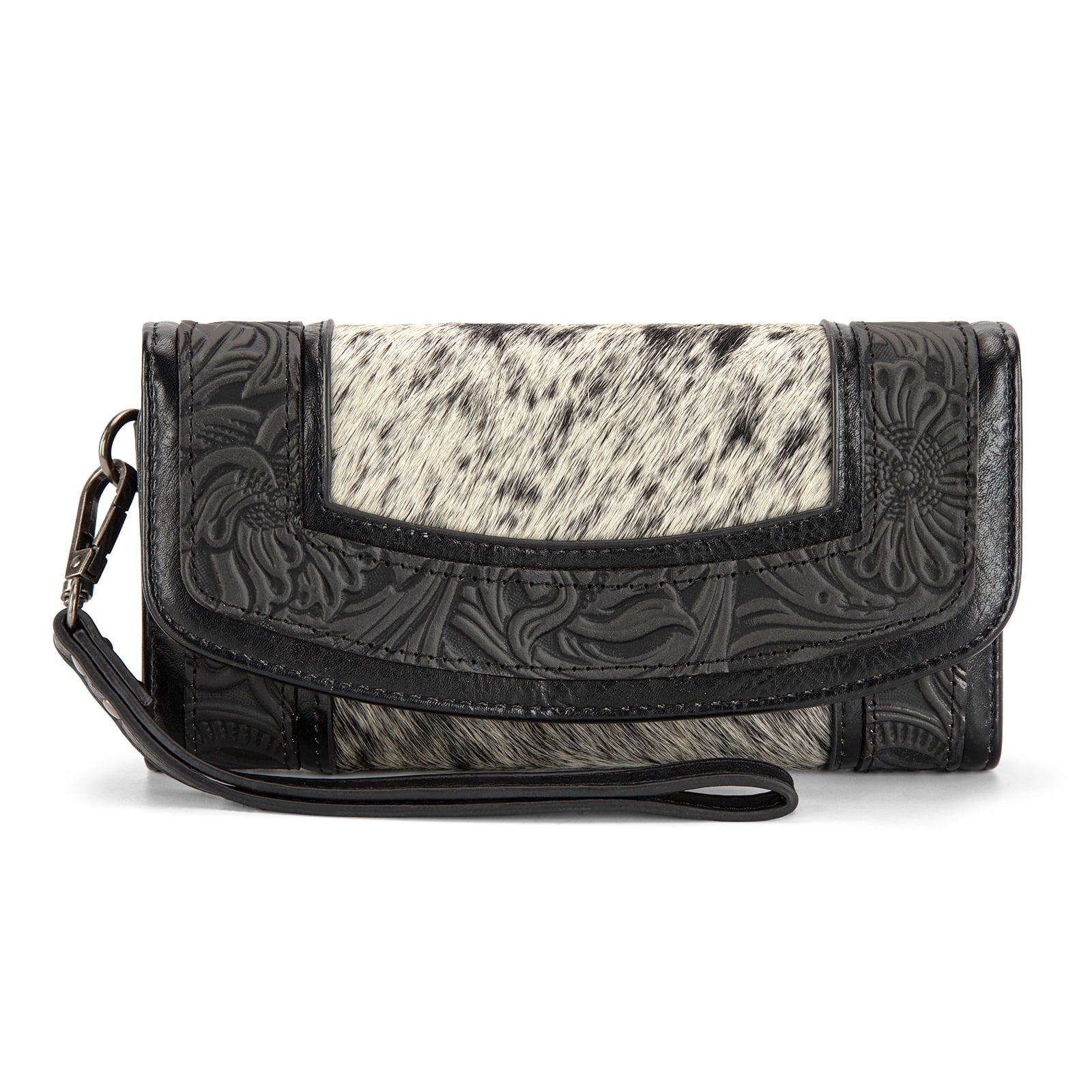 Montana West Wristlet Wallet for Women Western Floral Tooled Cowhide Large Trifold Purse with ID Window