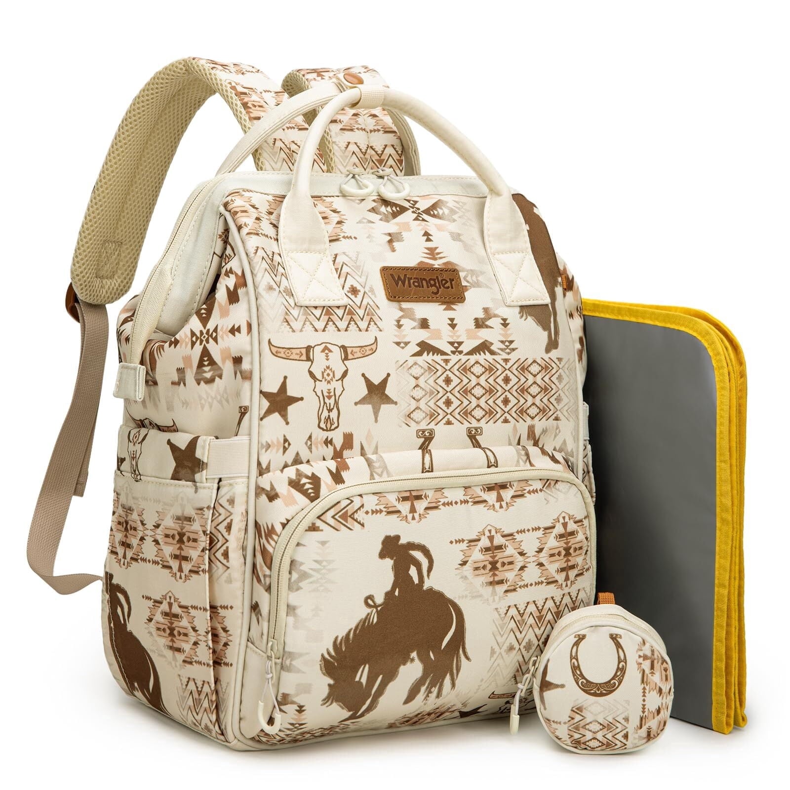 Wrangler Diaper Bag Backpack Western Backpack Purses with Changing Pad and Pacifier Case