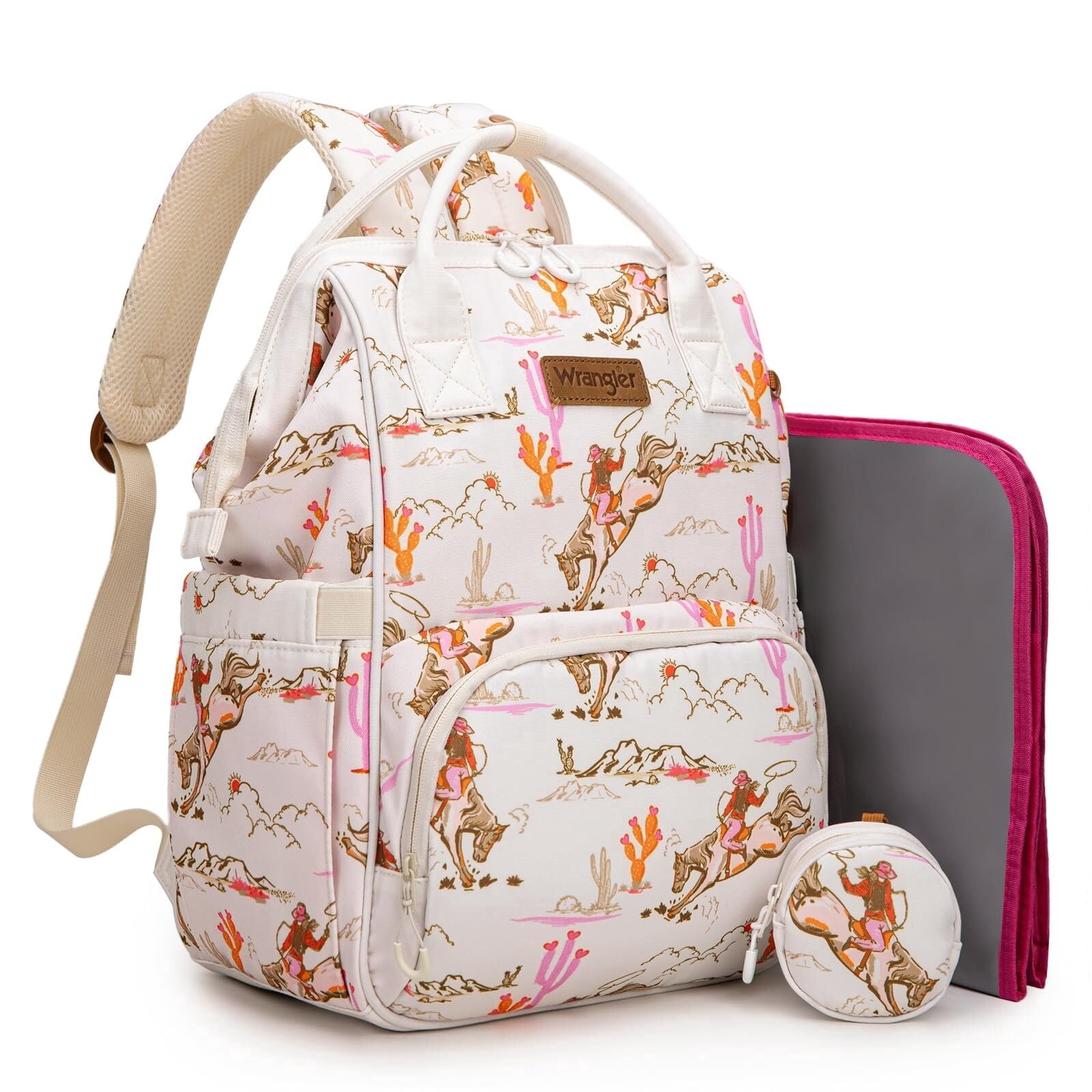 Wrangler Diaper Bag Backpack Western Backpack Purses with Changing Pad and Pacifier Case
