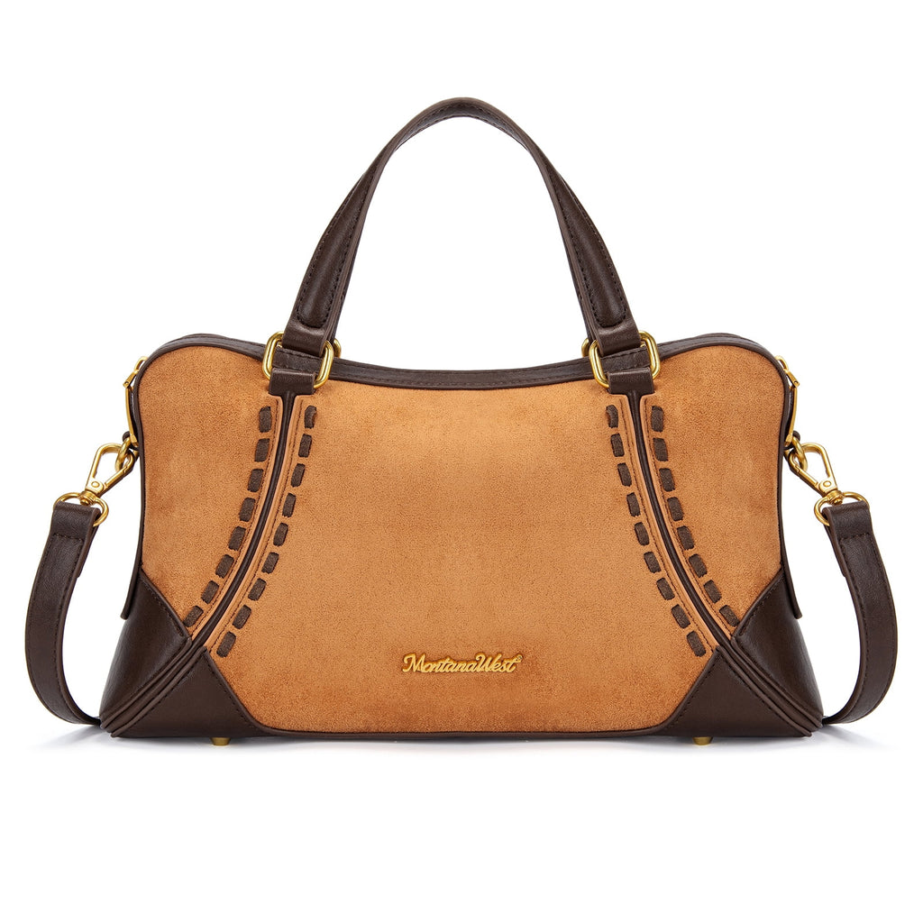 Wrangler Women's Suede Leather Satchel Handbag, Western Style Top-Handle Shoulder Crossbody Bag with Detachable Strap