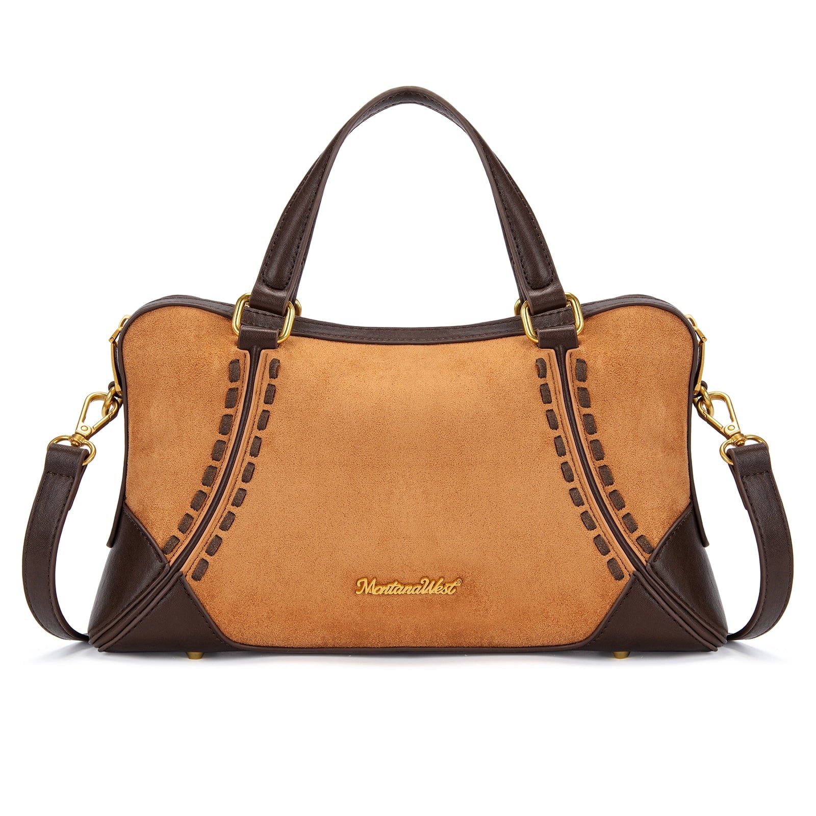 Wrangler Women's Suede Leather Satchel Handbag, Western Style Top-Handle Shoulder Crossbody Bag with Detachable Strap