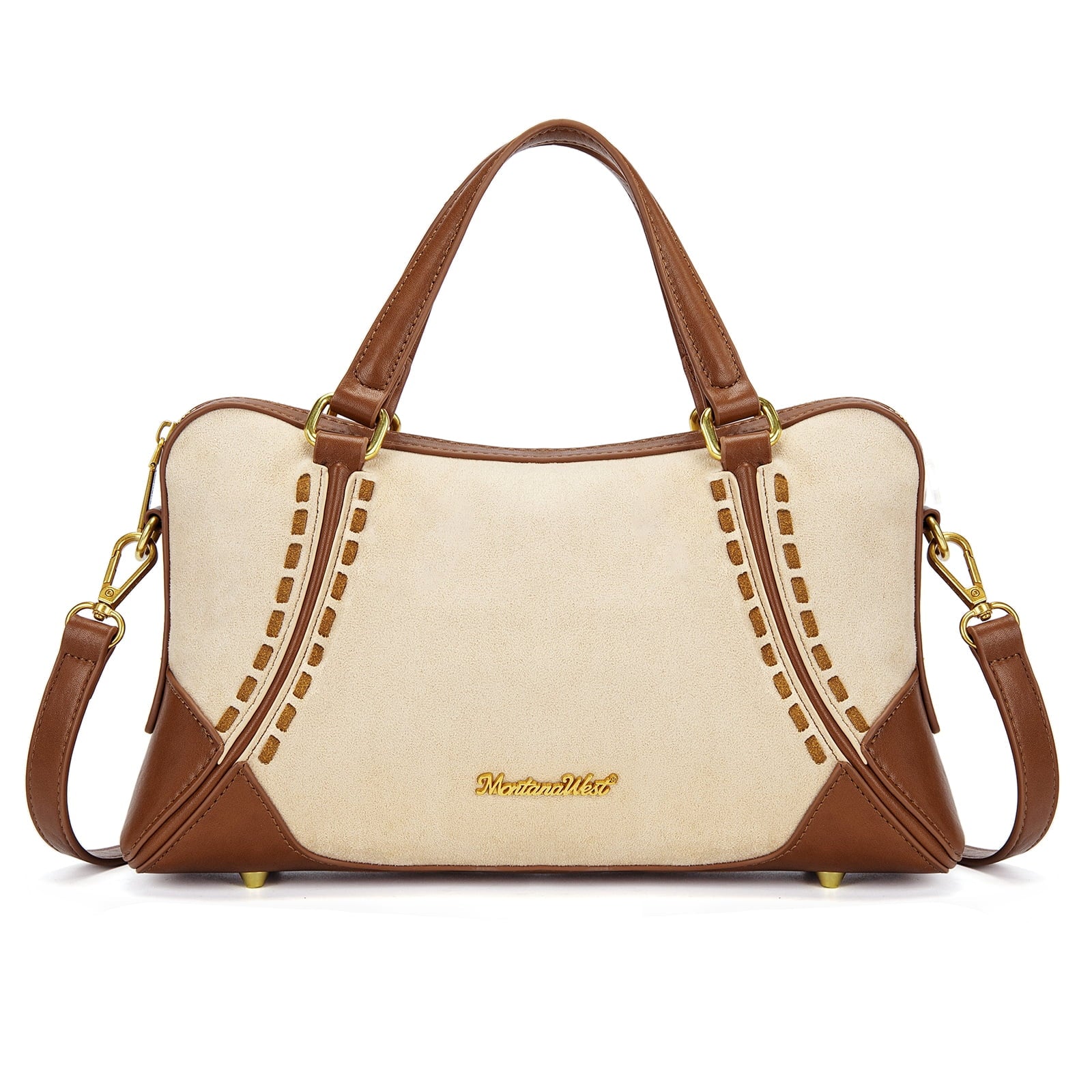 Wrangler Women's Suede Leather Satchel Handbag, Western Style Top-Handle Shoulder Crossbody Bag with Detachable Strap