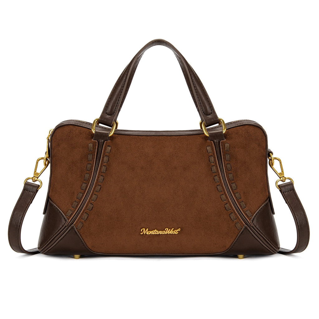 Wrangler Women's Suede Leather Satchel Handbag, Western Style Top-Handle Shoulder Crossbody Bag with Detachable Strap
